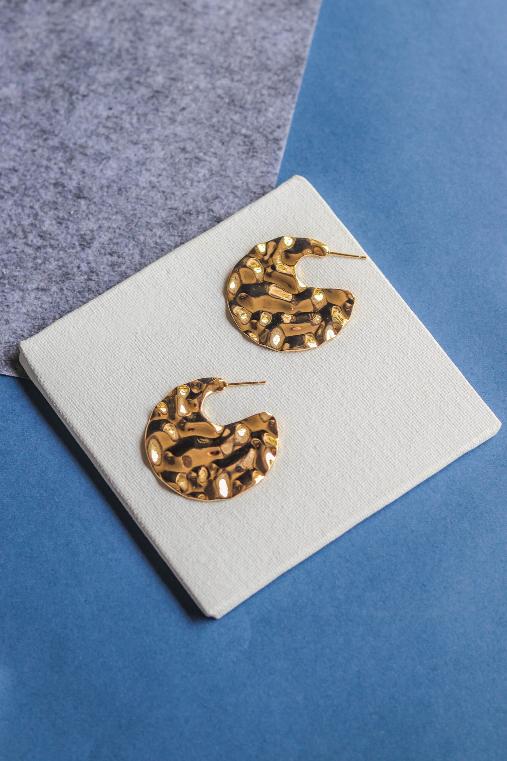 Gold Hammered Disk Hoop Earrings