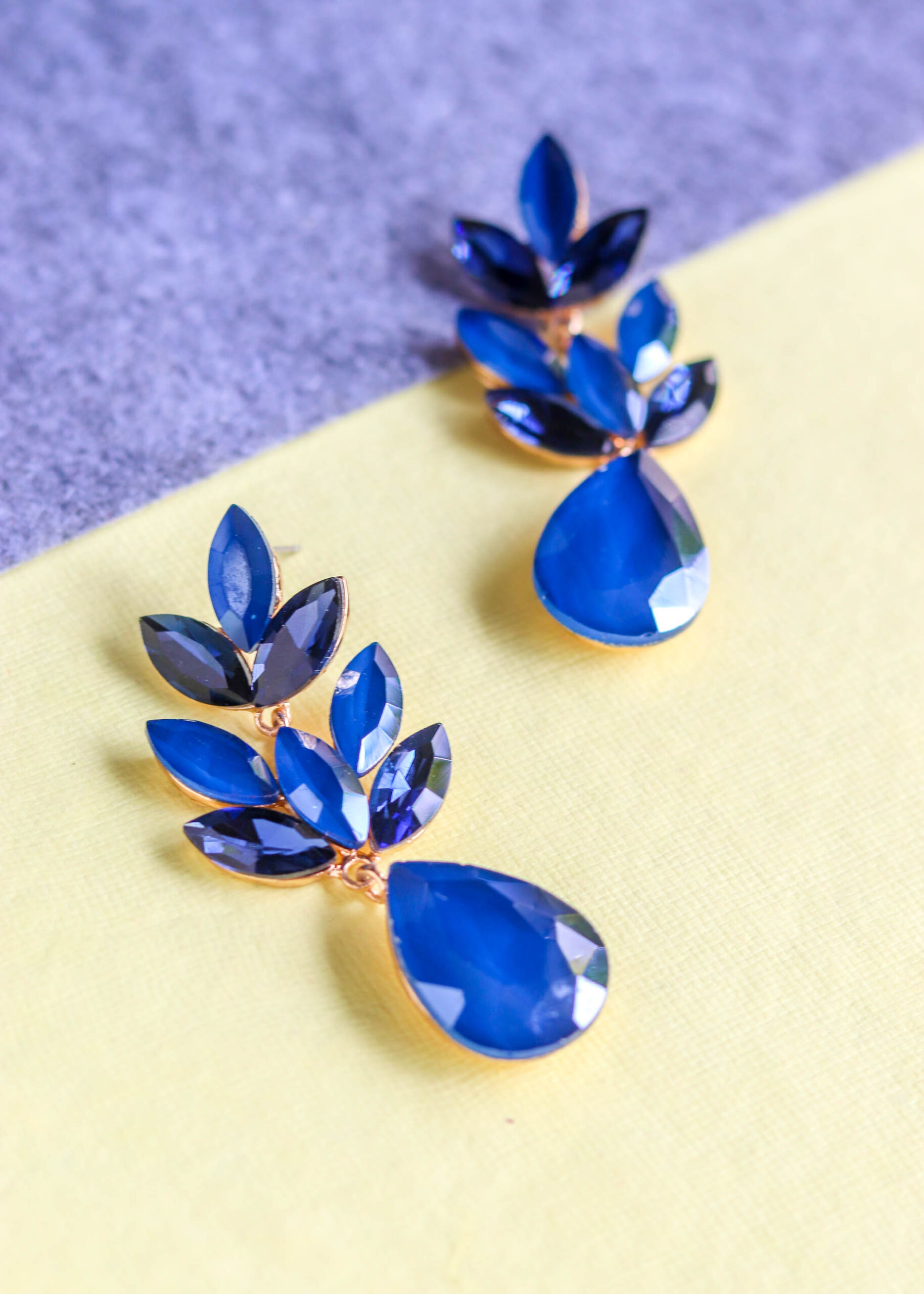 Blue Crystal Leaf Dangler Earrings