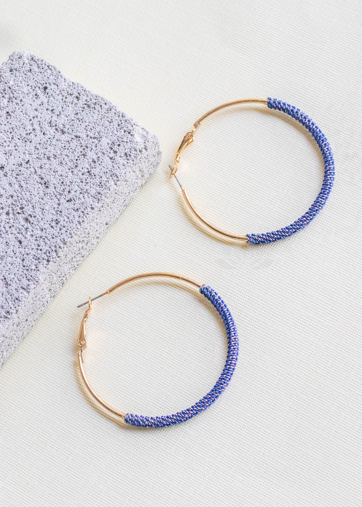 Blue Spiral Gold Hoop Earrings