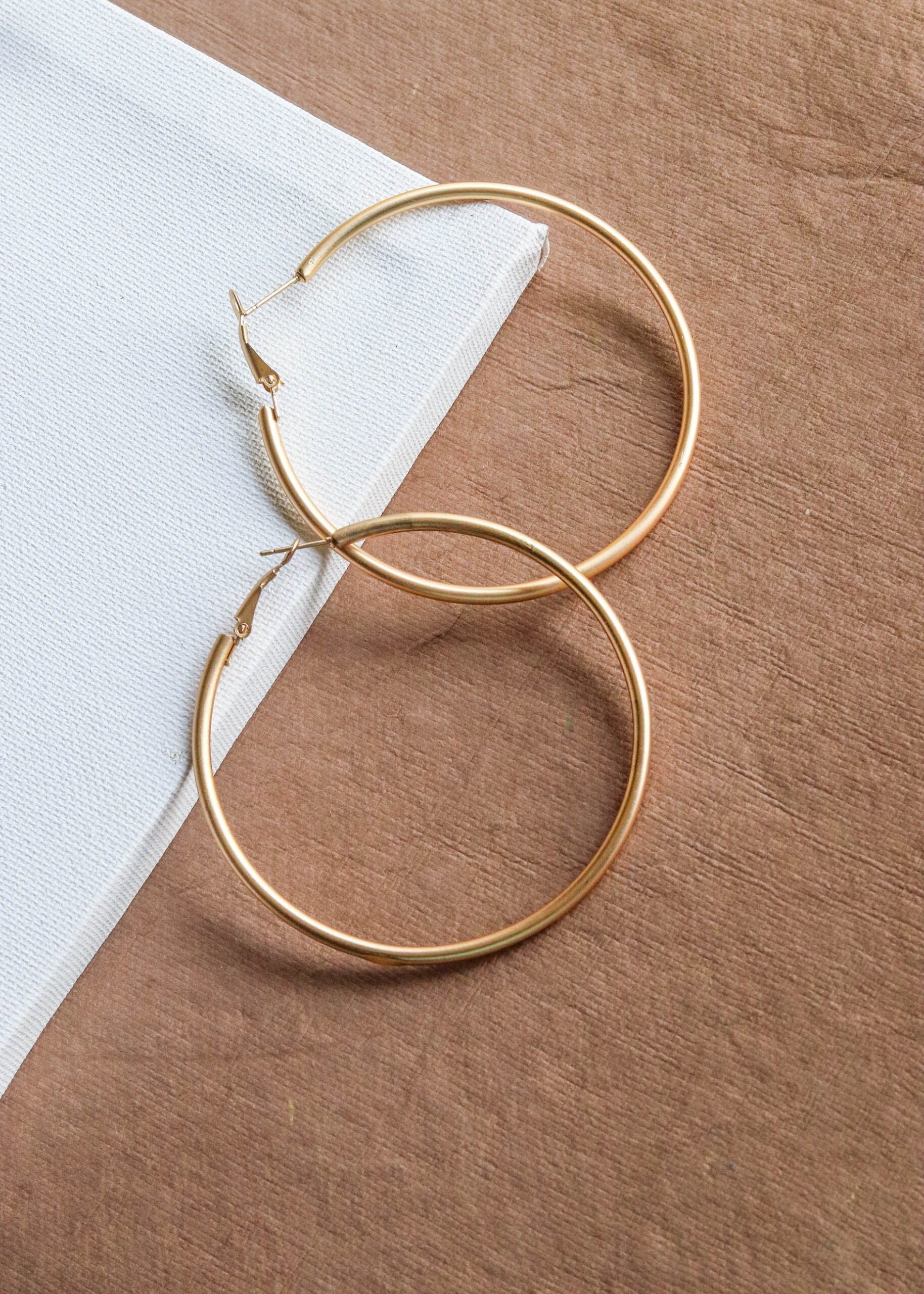 Gold Matte Finish Round Hoop Earrings