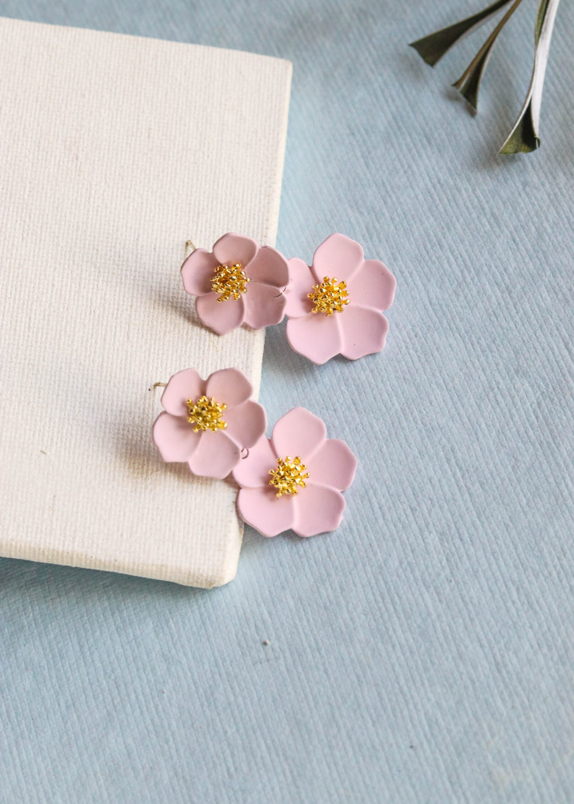Pink Acrylic Flower Small Dangler Earrings