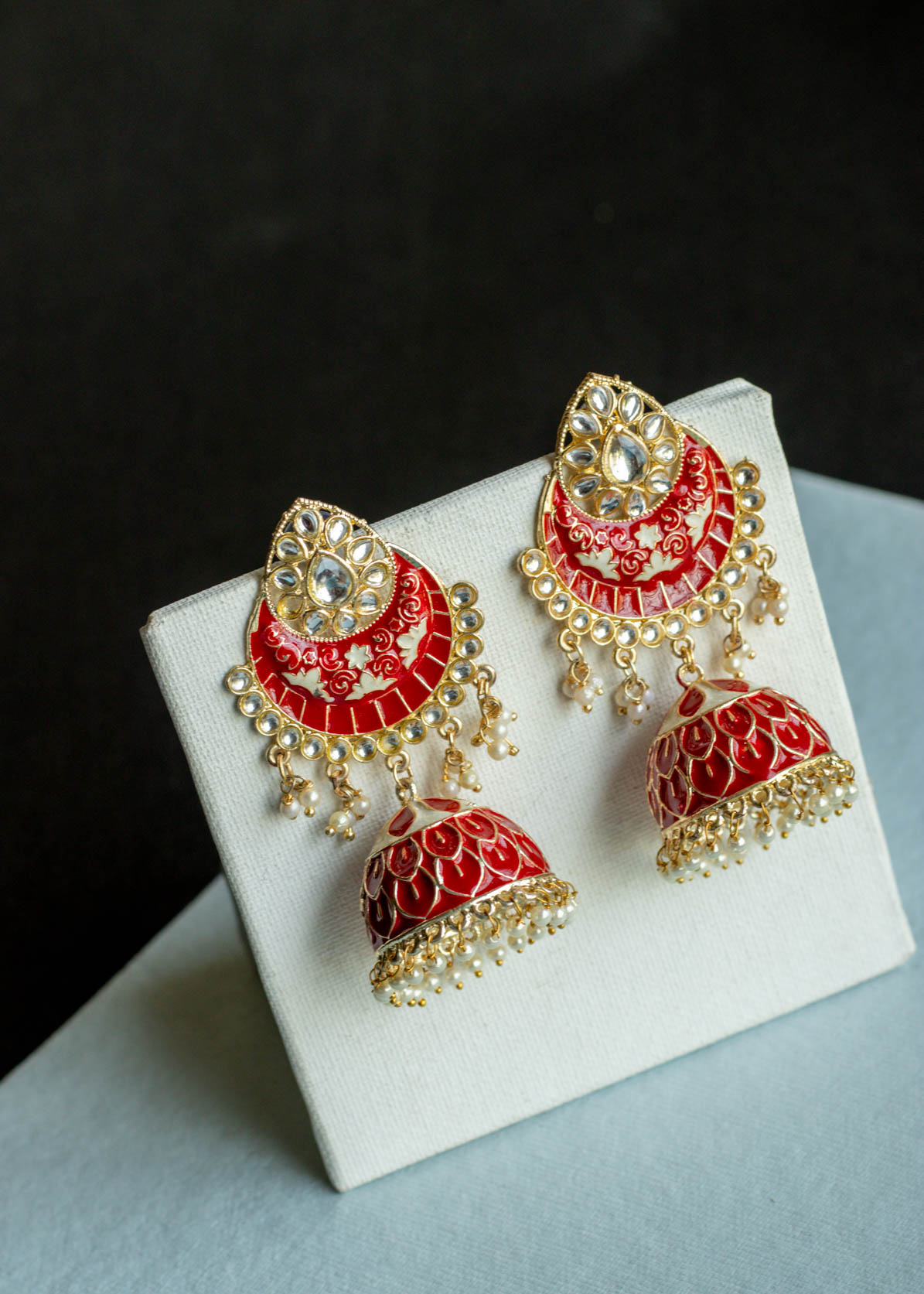 Meenakari Red Jhumka Earrings