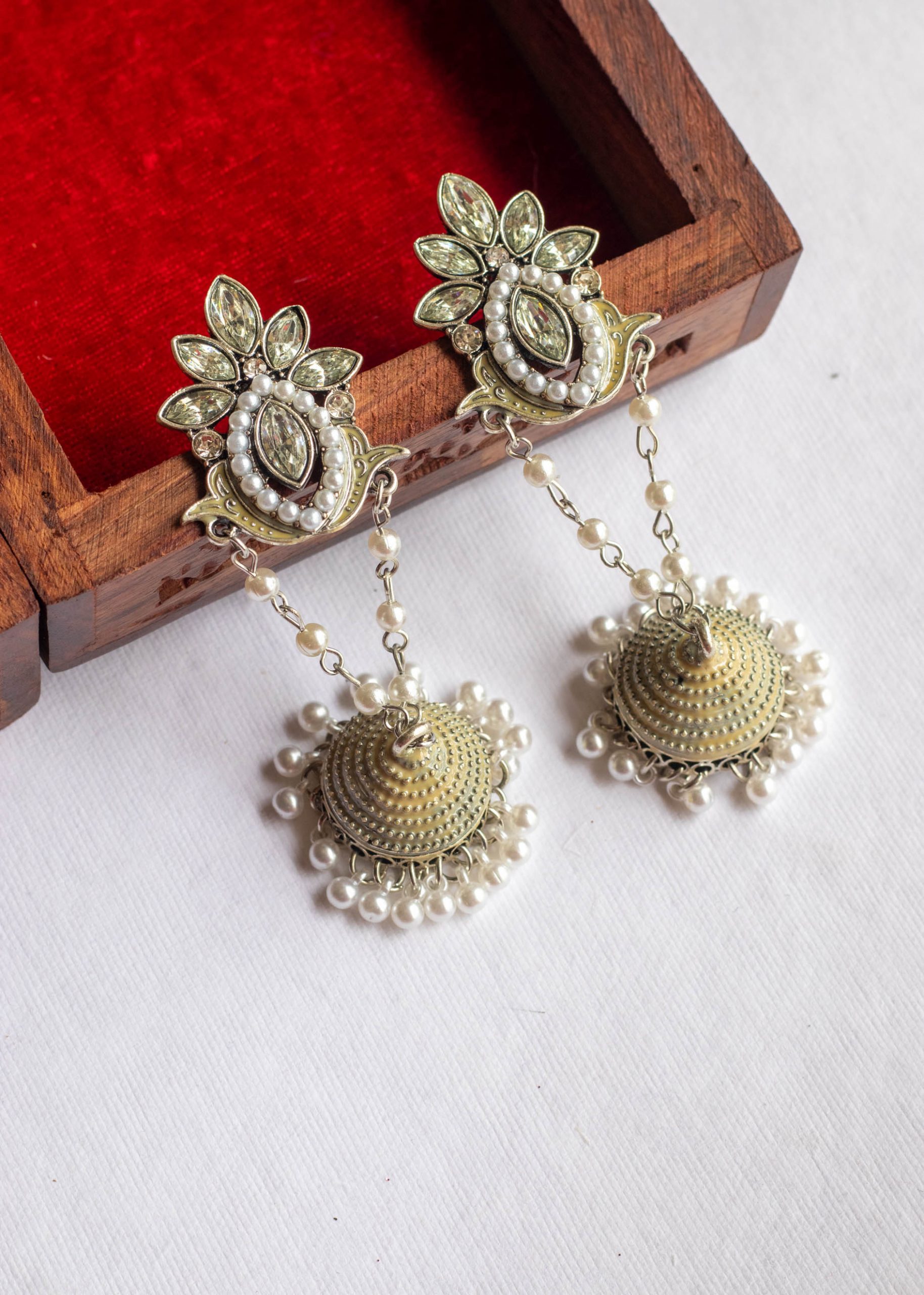 White Pearl Dangler Jhumka Earrings