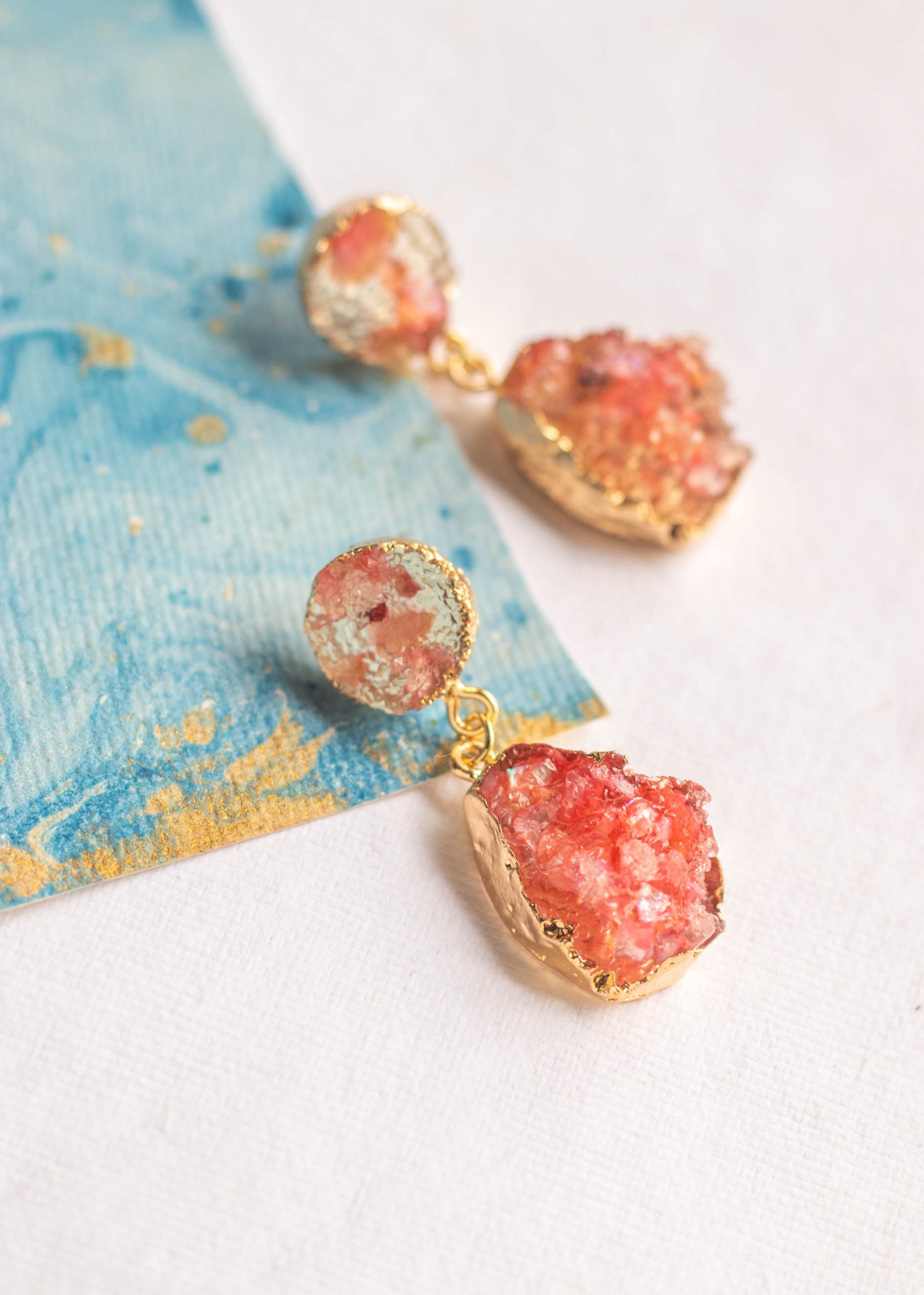 Ruby Druzy Stone Drop Dangler Earrings