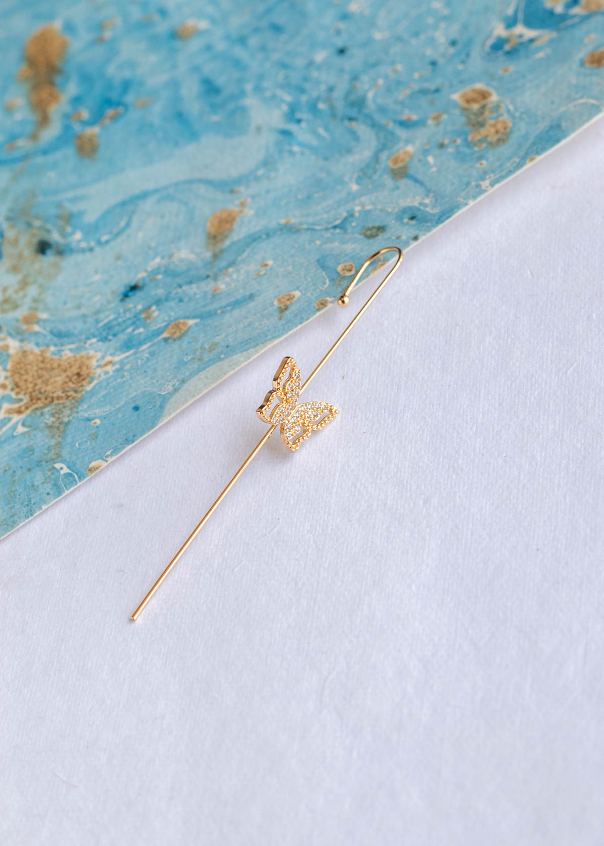 Gold Butterfly Stone Studded Ear Cuff Earrings