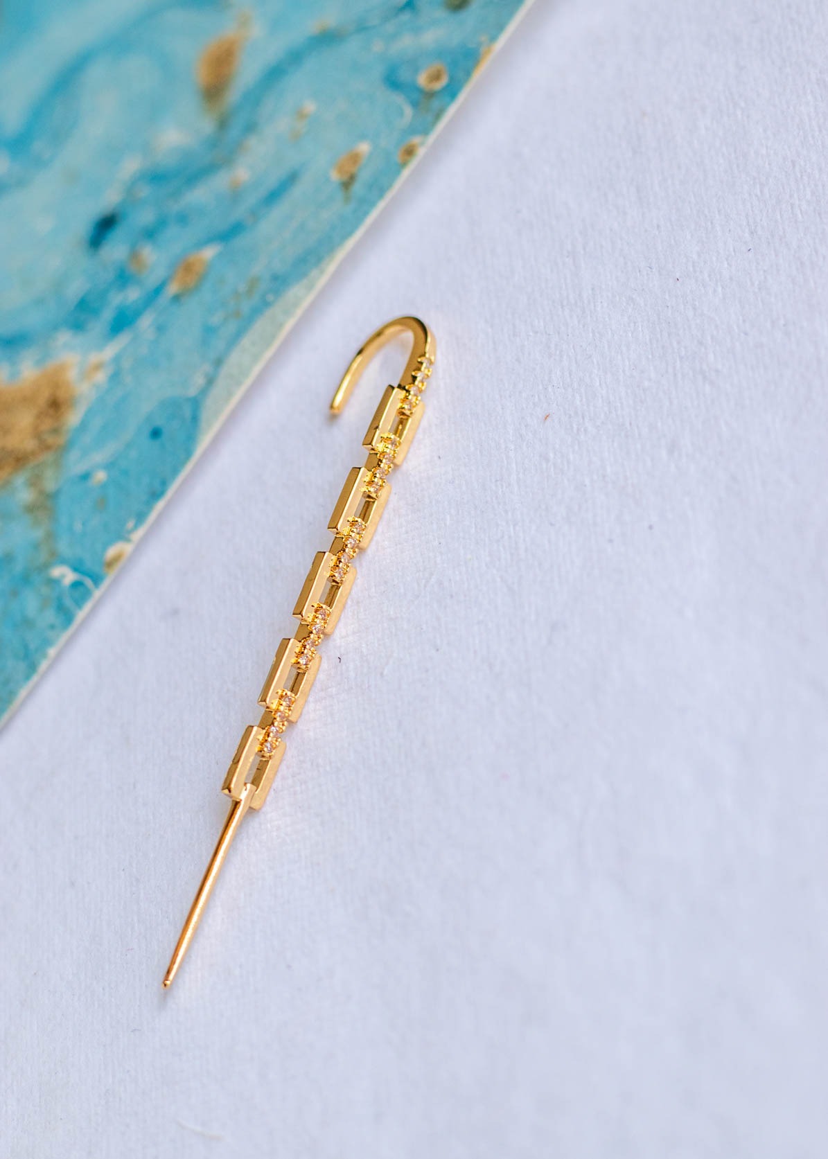 Gold Stone Studded Ear Cuff Earrings