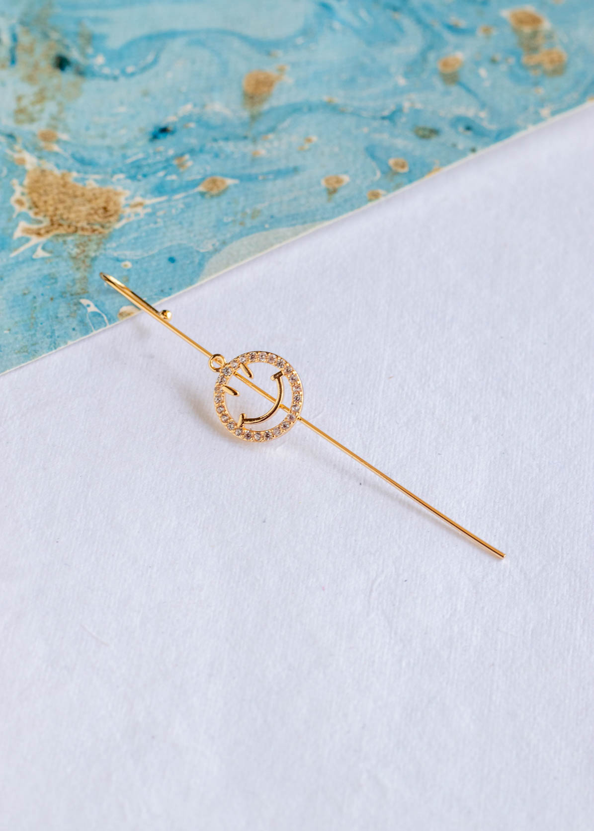 Gold Smiley Stone Studded Ear Cuff Earrings