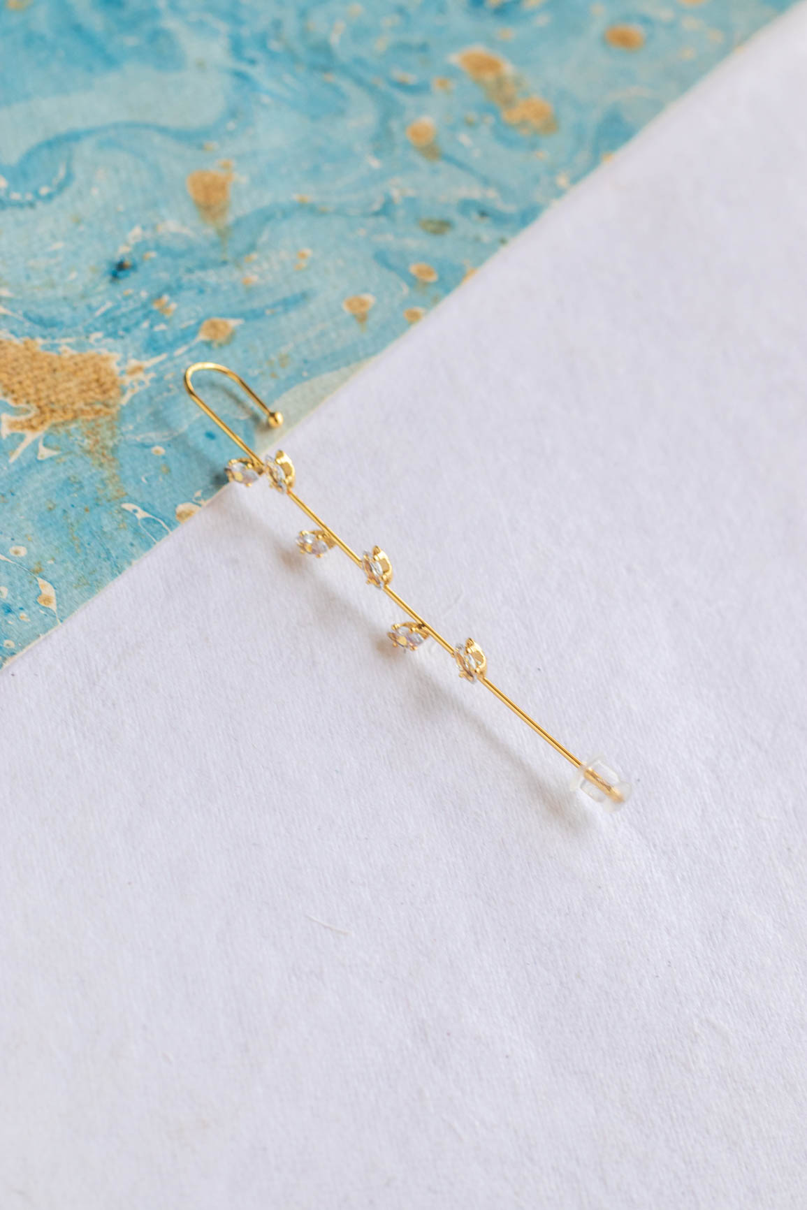Gold Leaf Stone Studded Ear Cuff Earrings