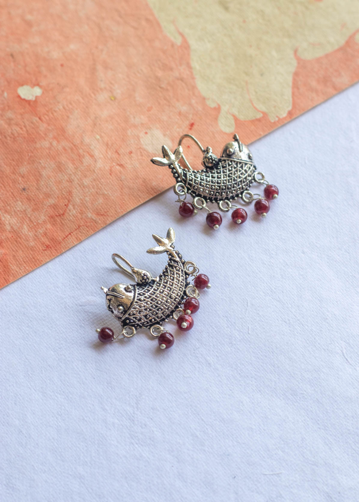 Silver Fish Hook Danglers With Red Beads