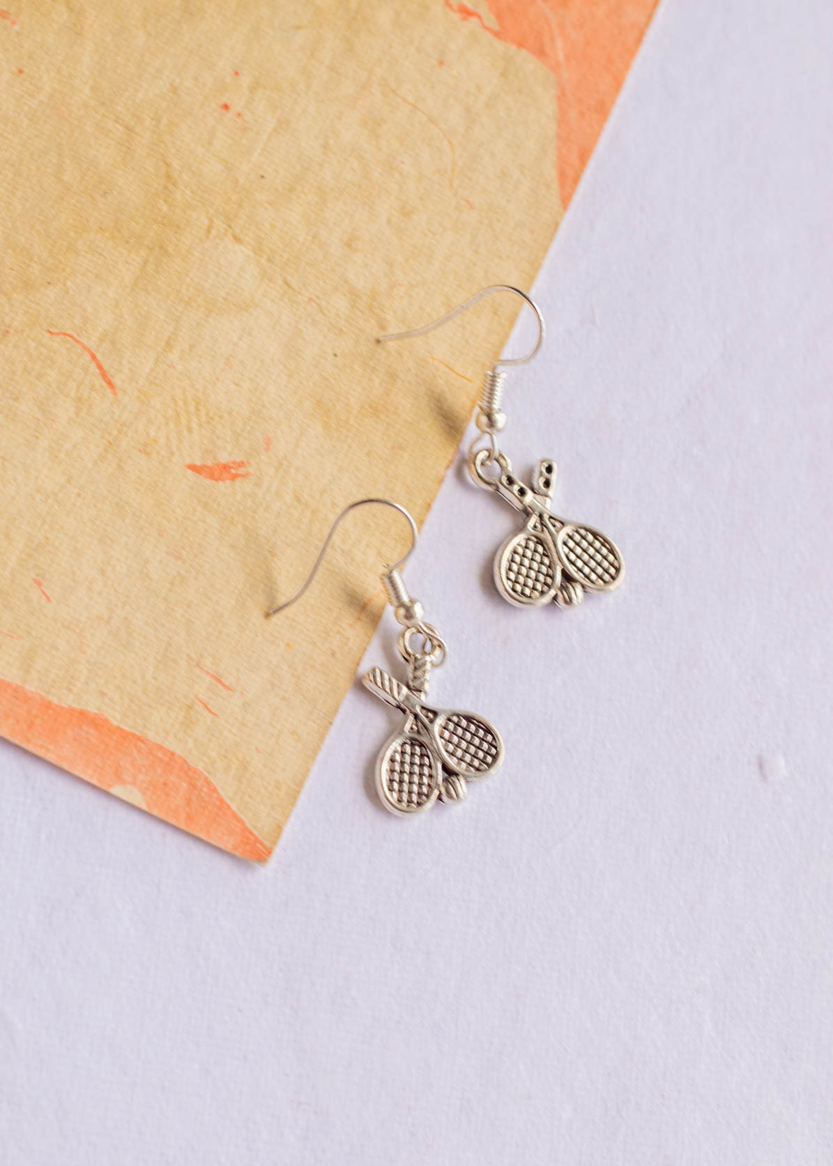 Quirky Silver Badminton Dangler Earrings