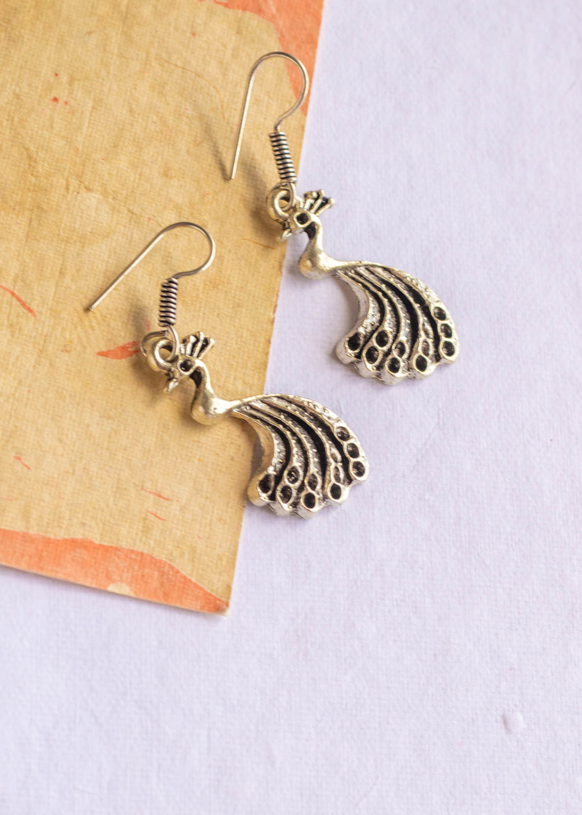 Quirky Silver Peacock Drop Dangler Earrings