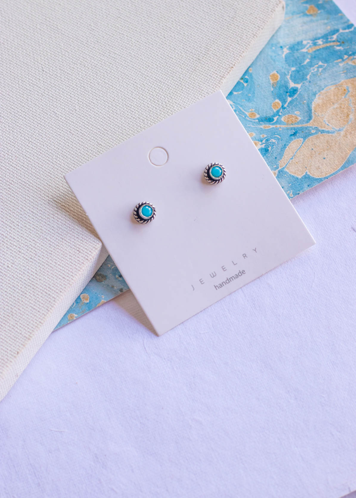 Brass Zicron Stone Turquoise Blue Color Small Stud Earrings