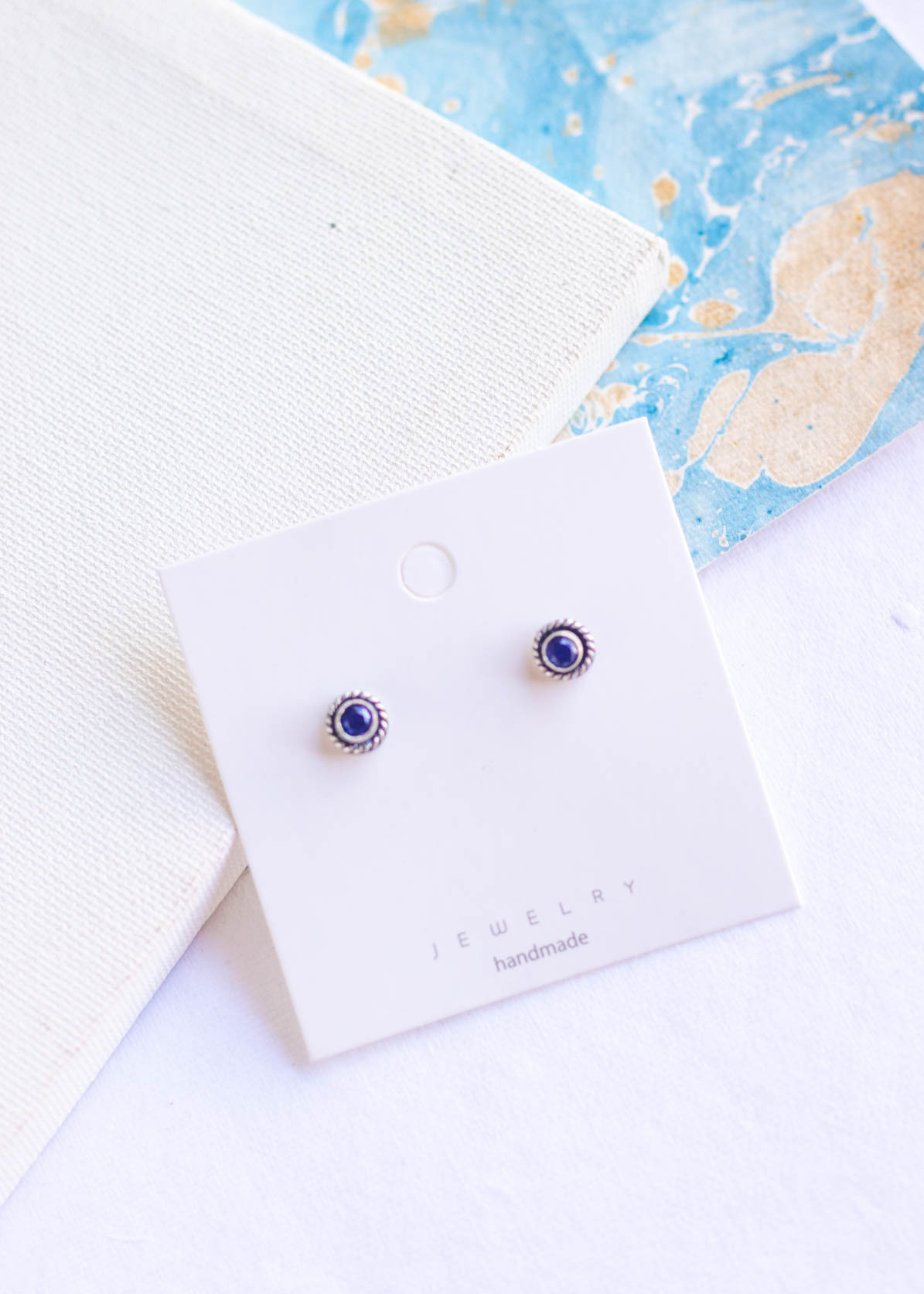 Brass Zicron Stone Blue Color Small Stud Earrings