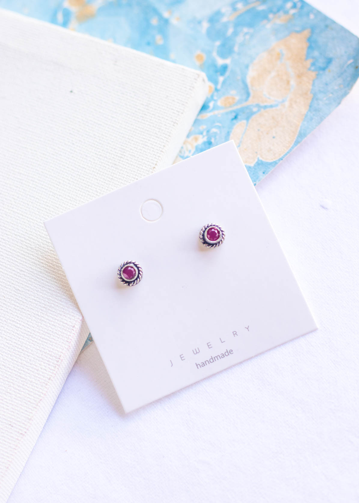 Brass Zicron Stone Pink Color Small Stud Earrings