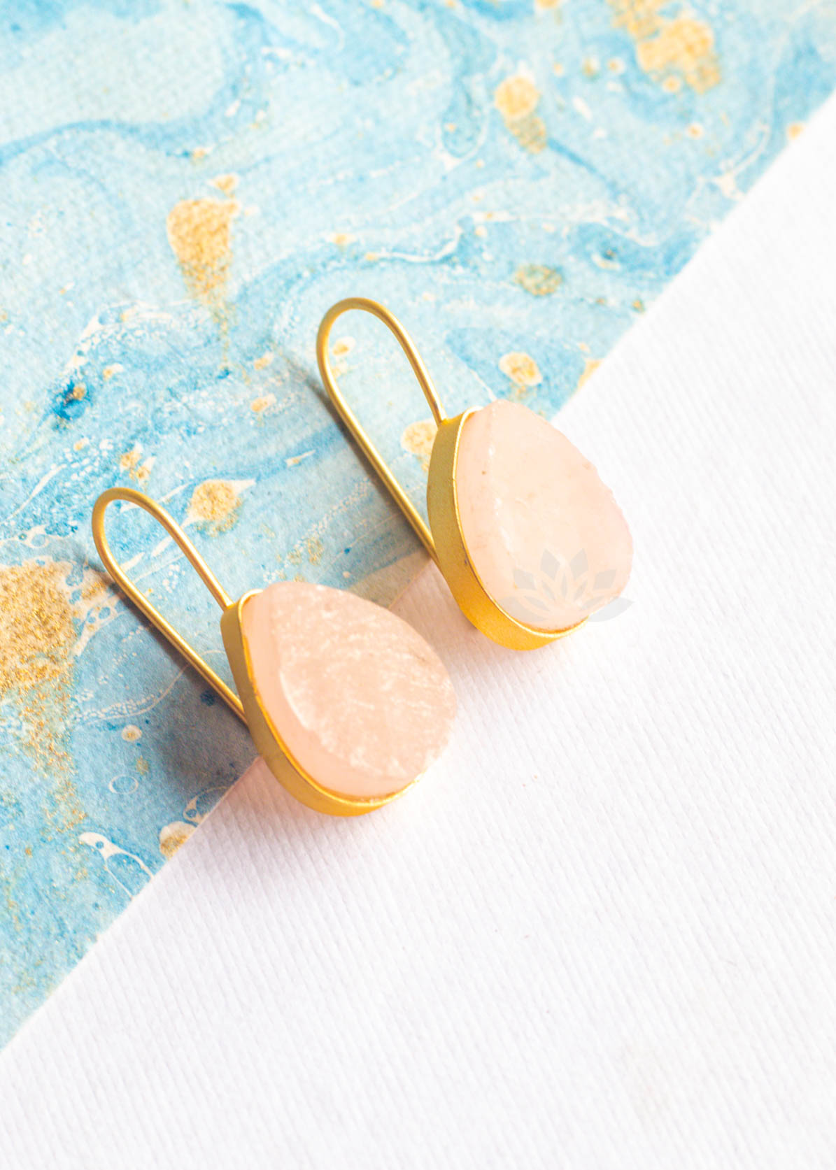 Natural Stone Drop Gold Dangler Earrings