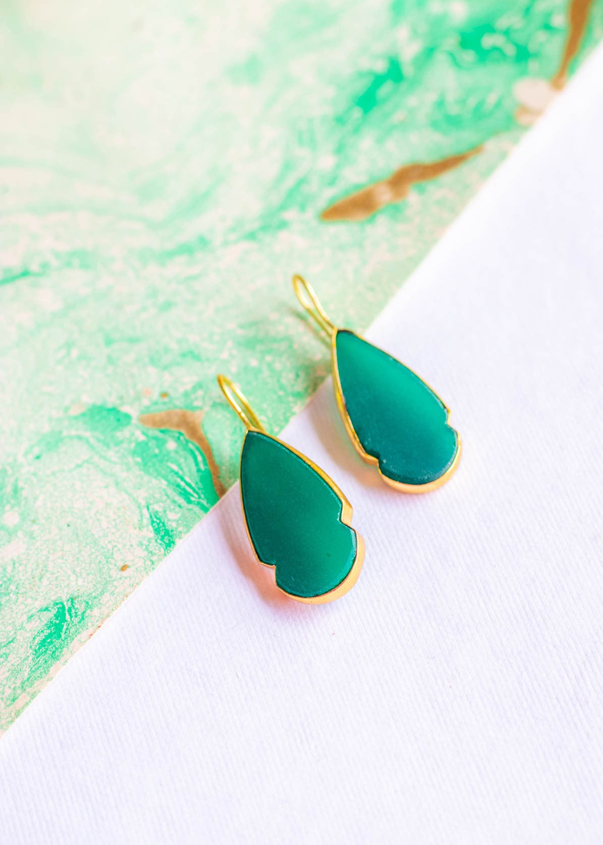 Green Natural Stone Dangler Earrings