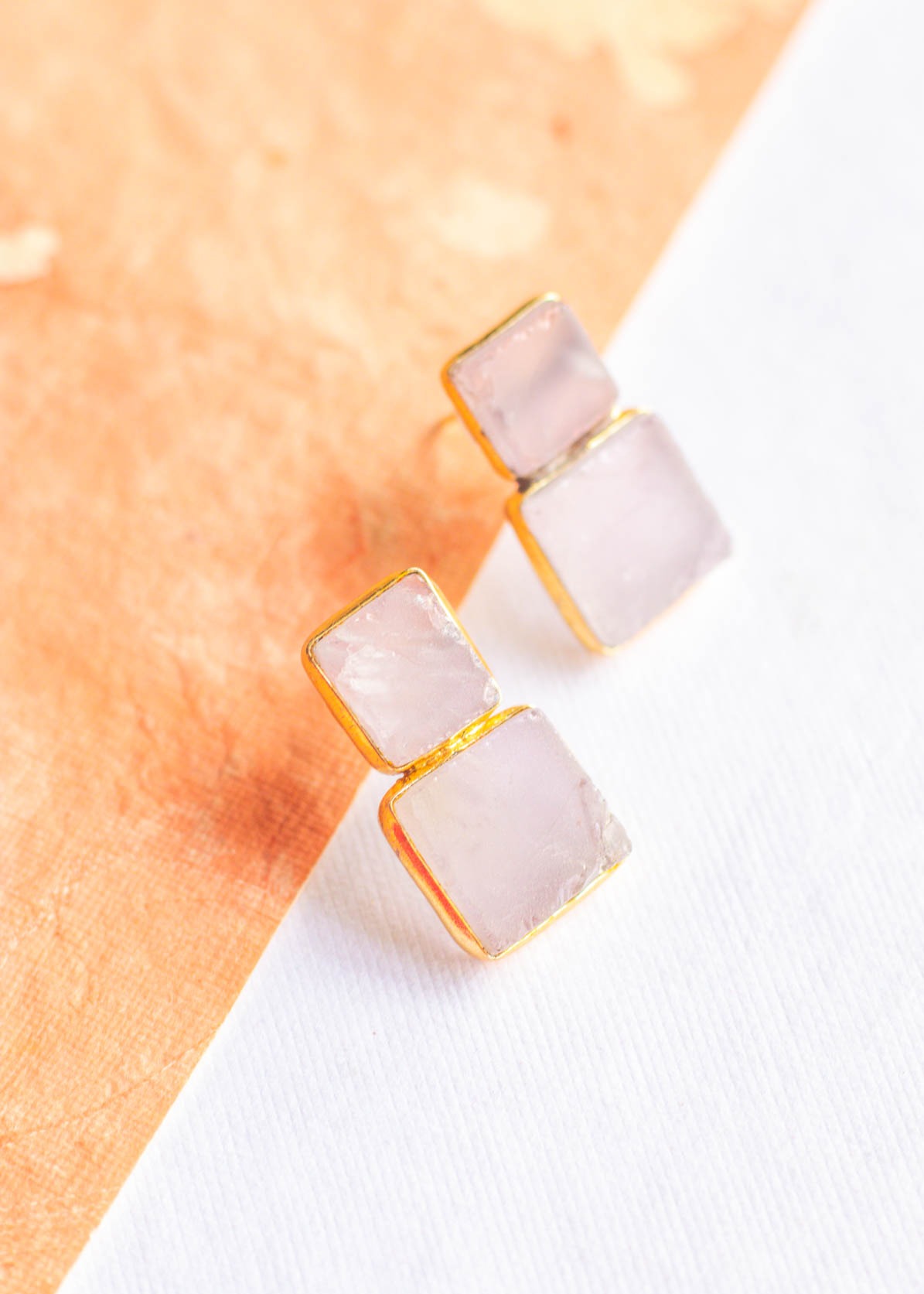 Natural Stone Box Stud Earrings