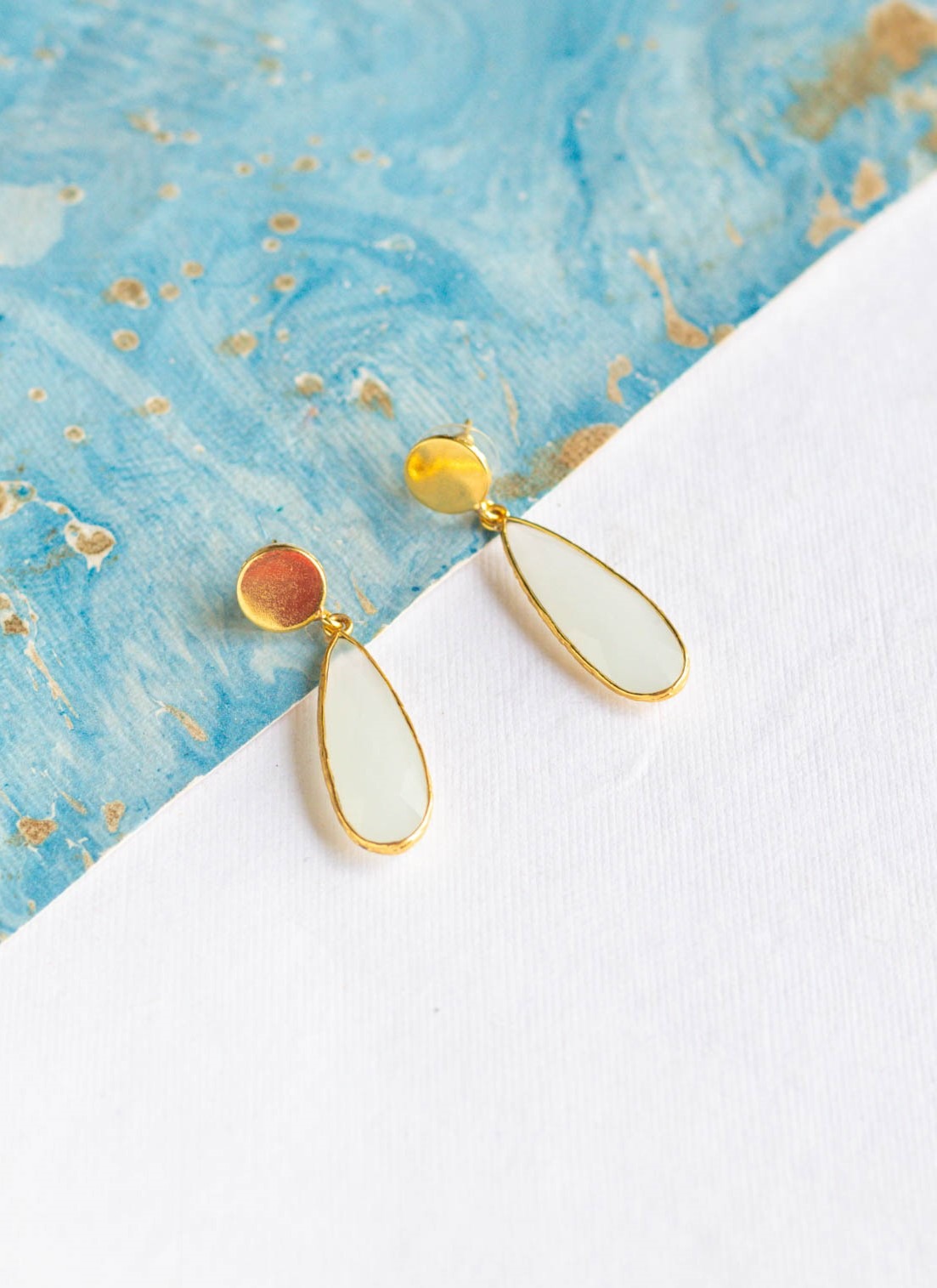 Natural Stone Dangler Earrings (White)
