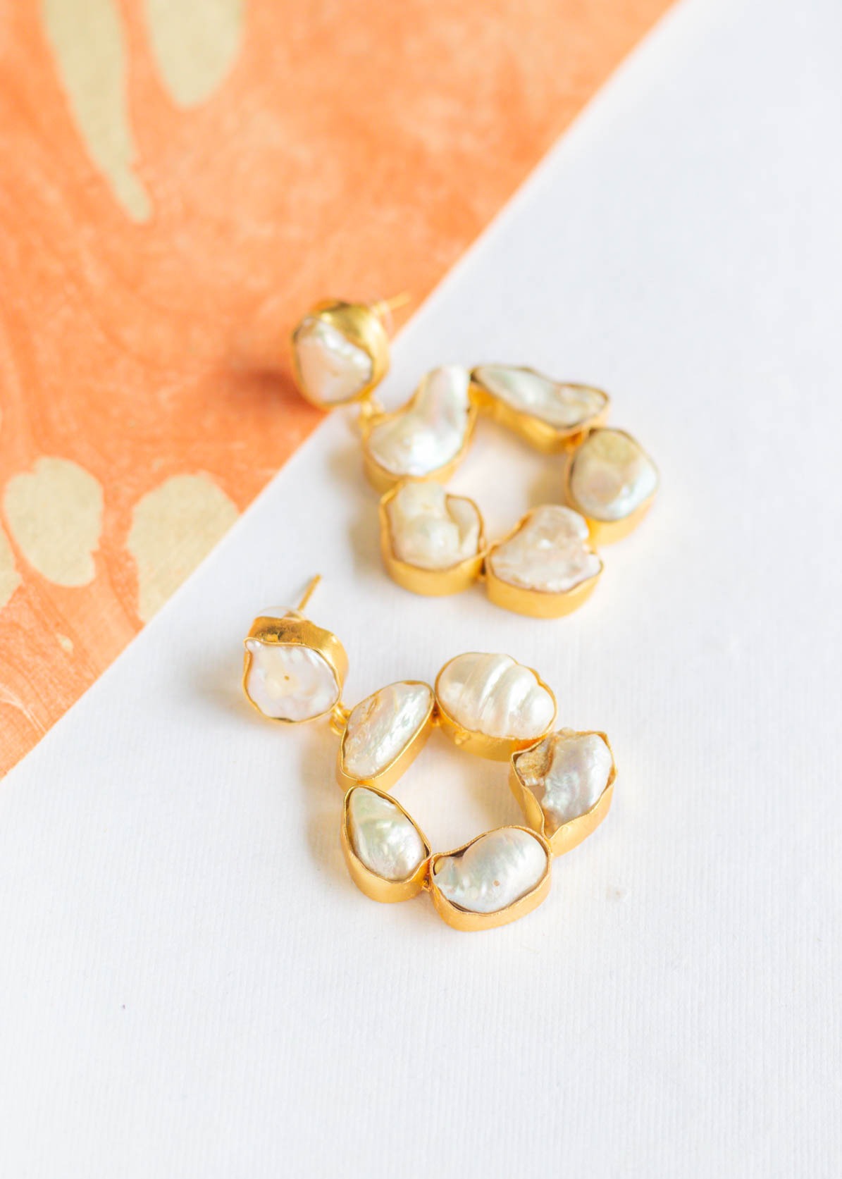 Baroque Pearls Round Gold Dangler Earrings