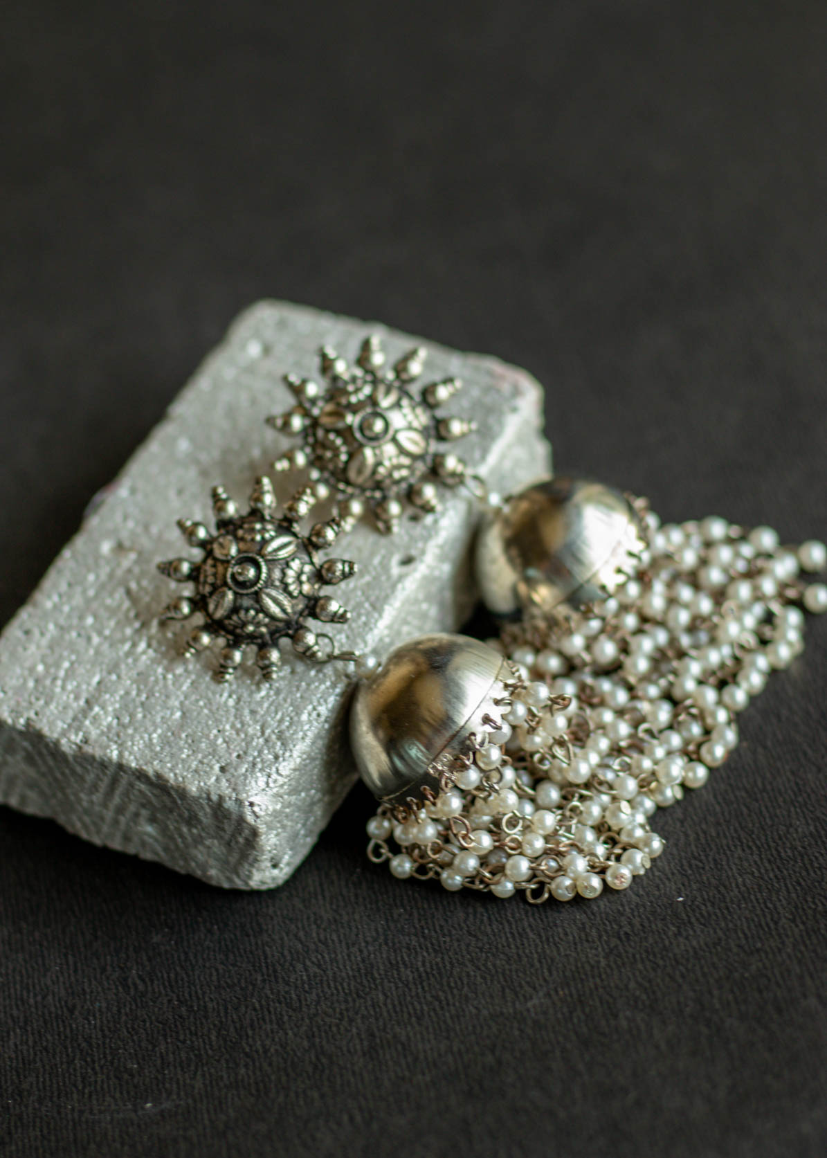 Silver Pearl Jhumka Earrings