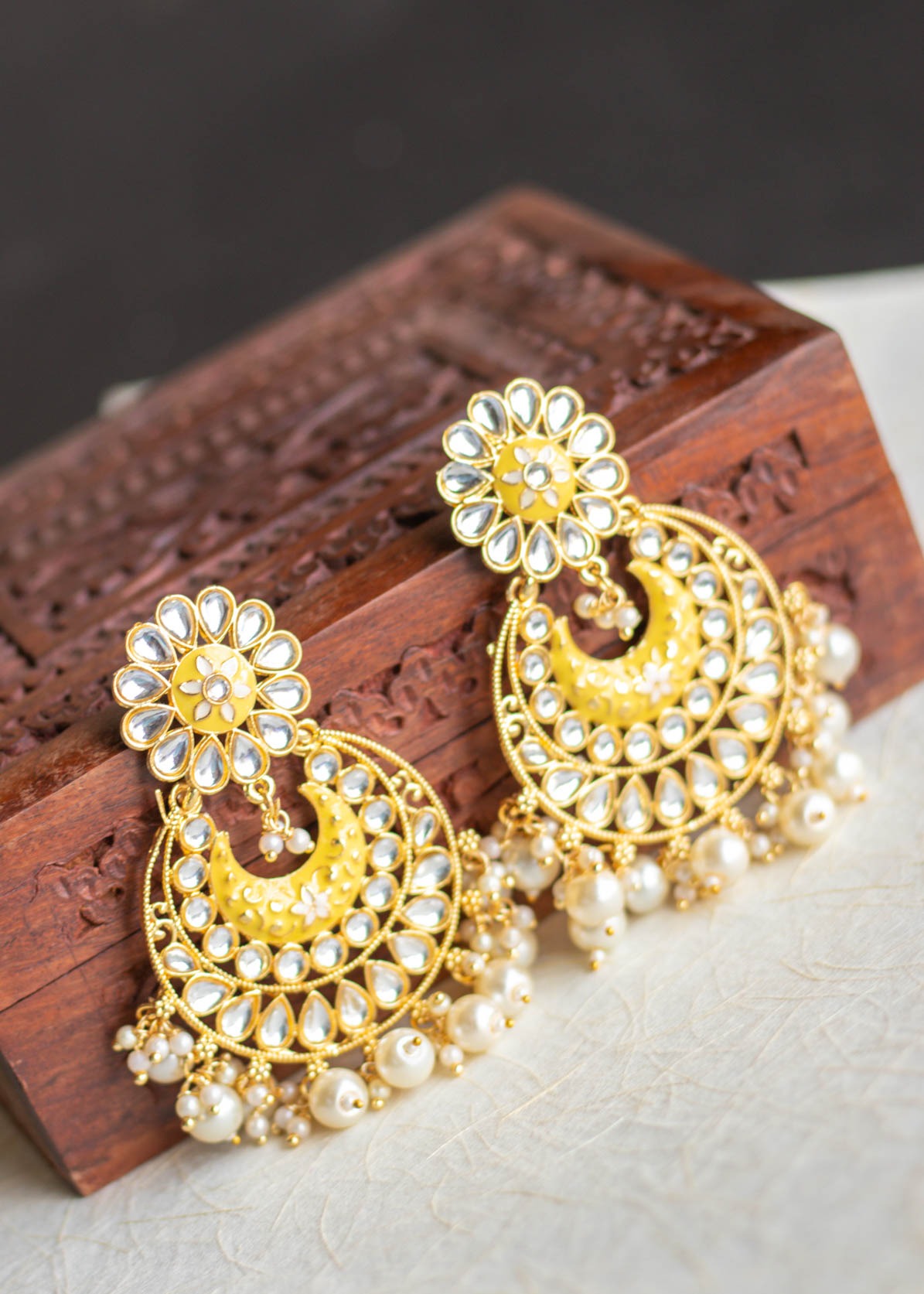 Yellow Meenakari Flower Round Dangler Earrings