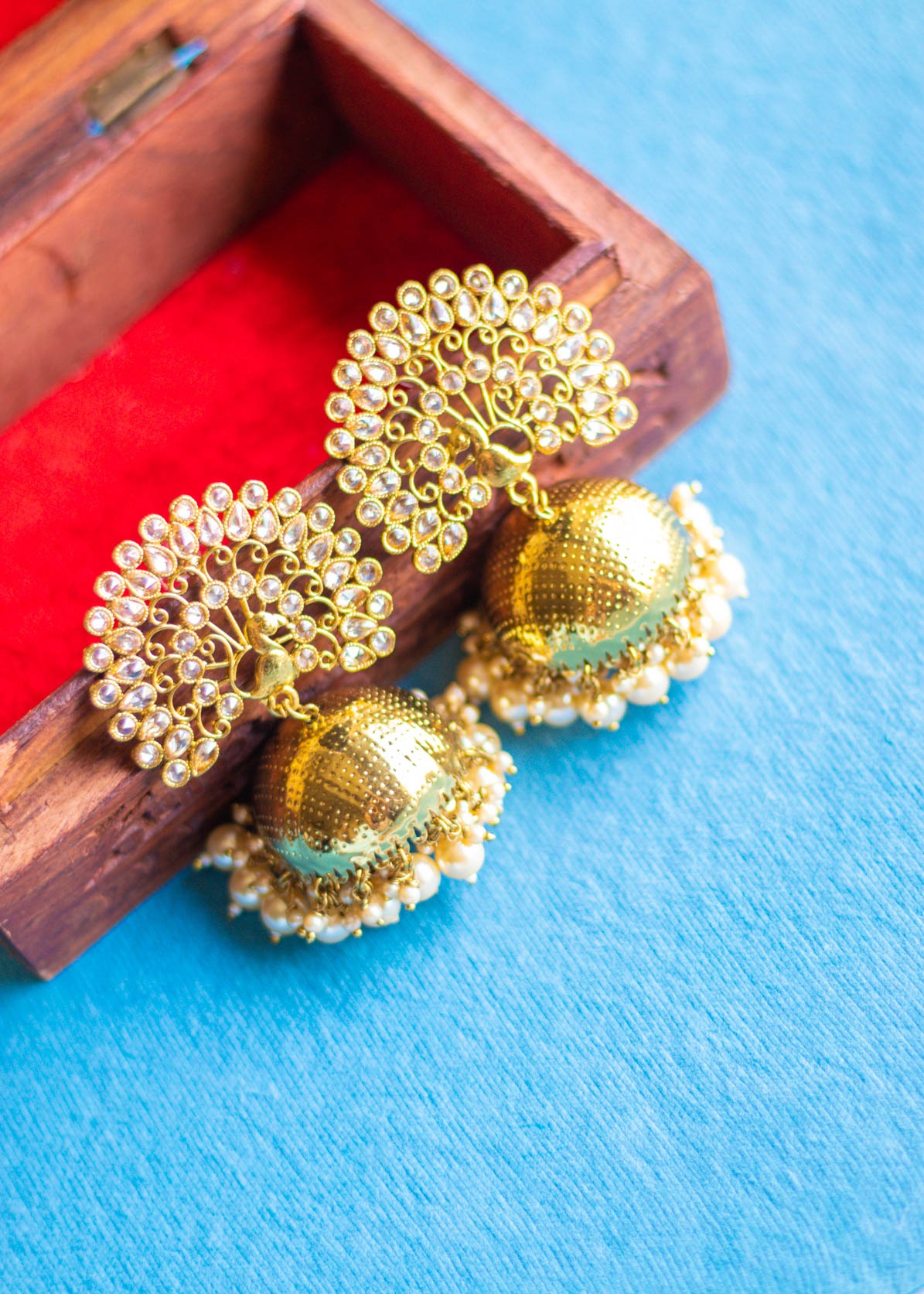 Gold Peacock Big Jhumka Earrings