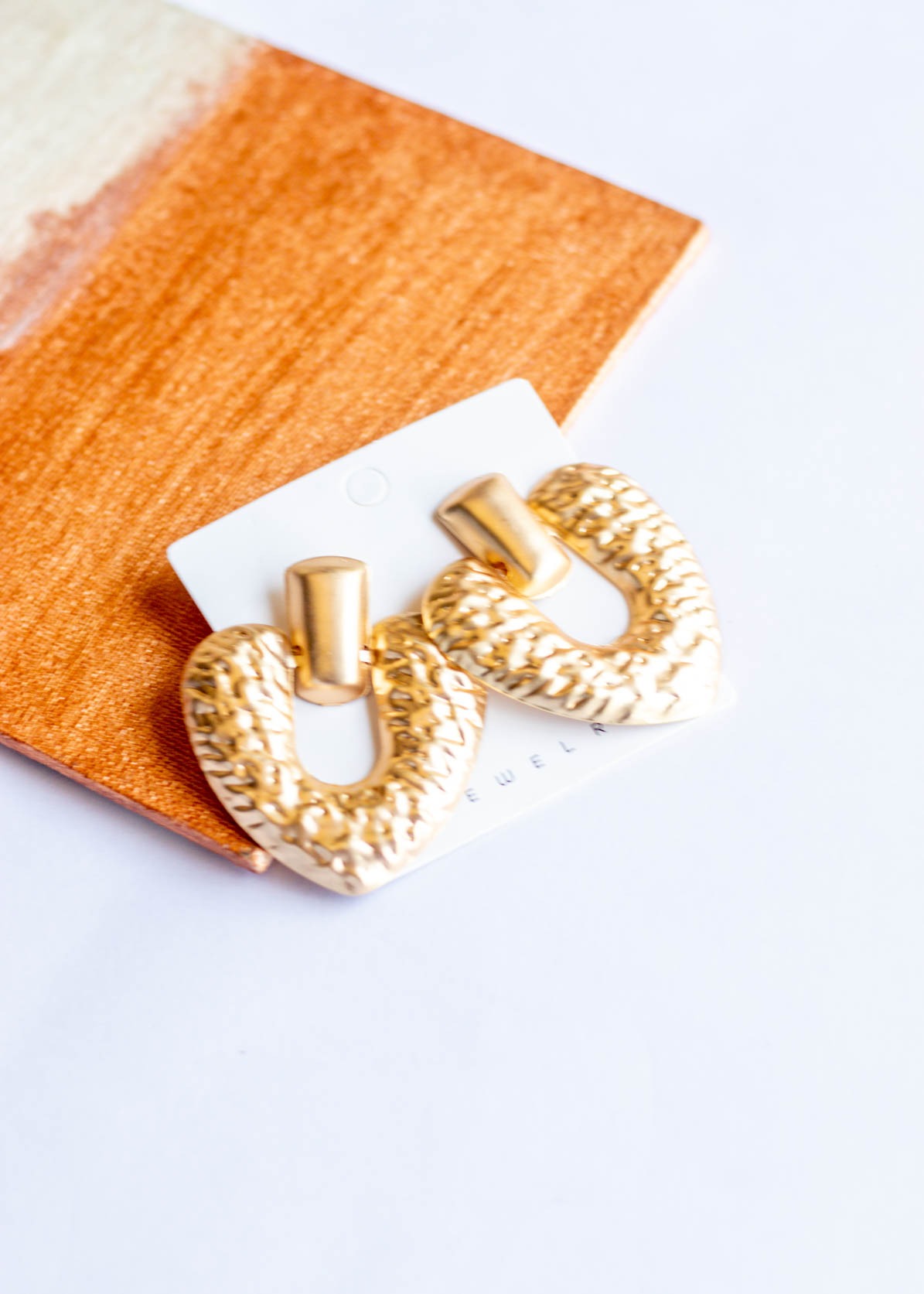 Gold Matte Hammered Heart Shape Earrings
