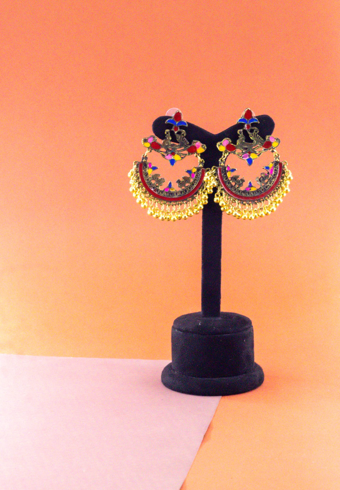 Peacock Multicolor Gold Stud Earrings