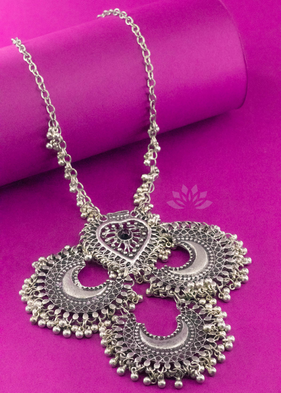 Silver Brass Long Chain Big Pendant Neckpiece
