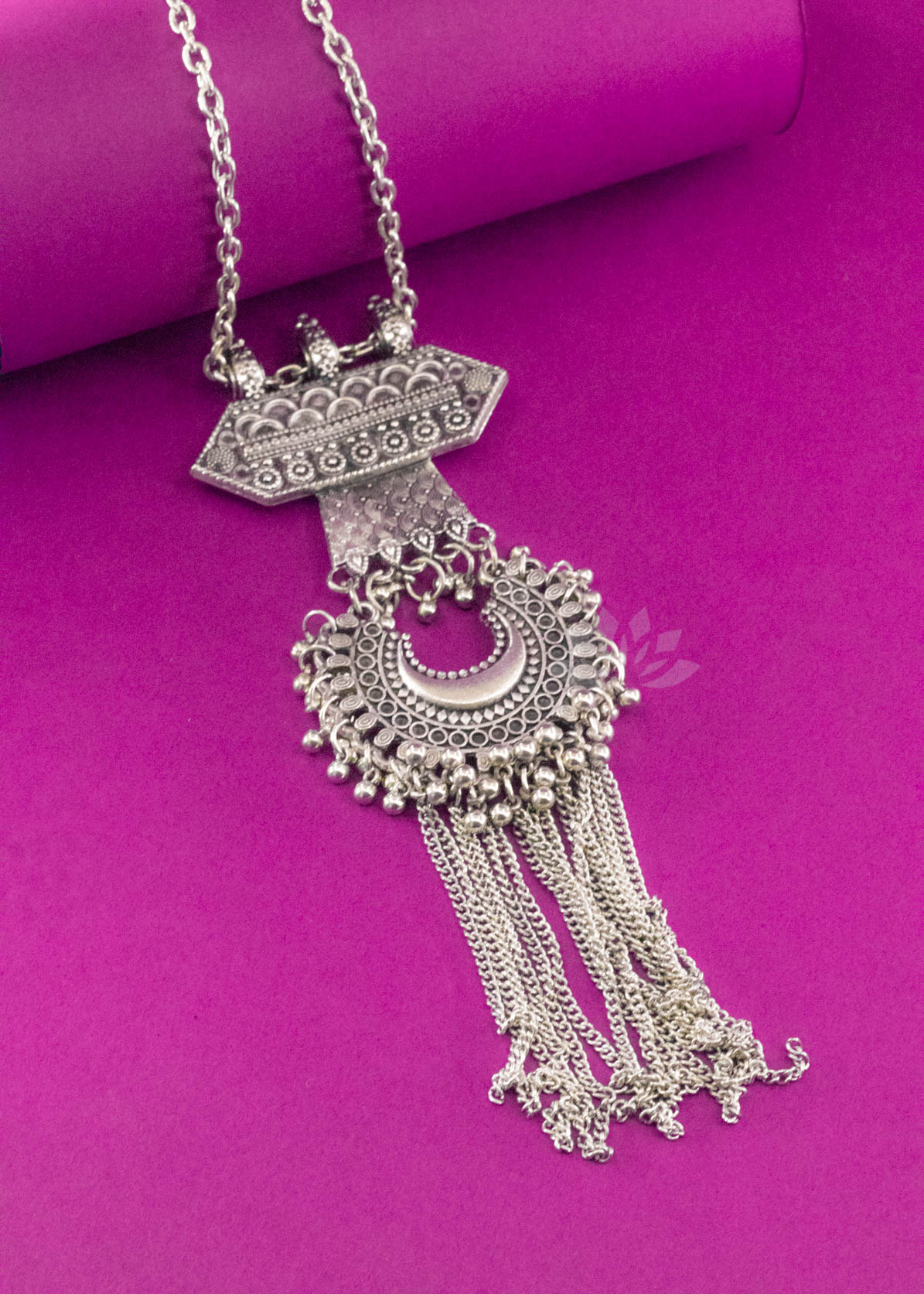 Silver Brass Long Chain Pendant Neckpiece
