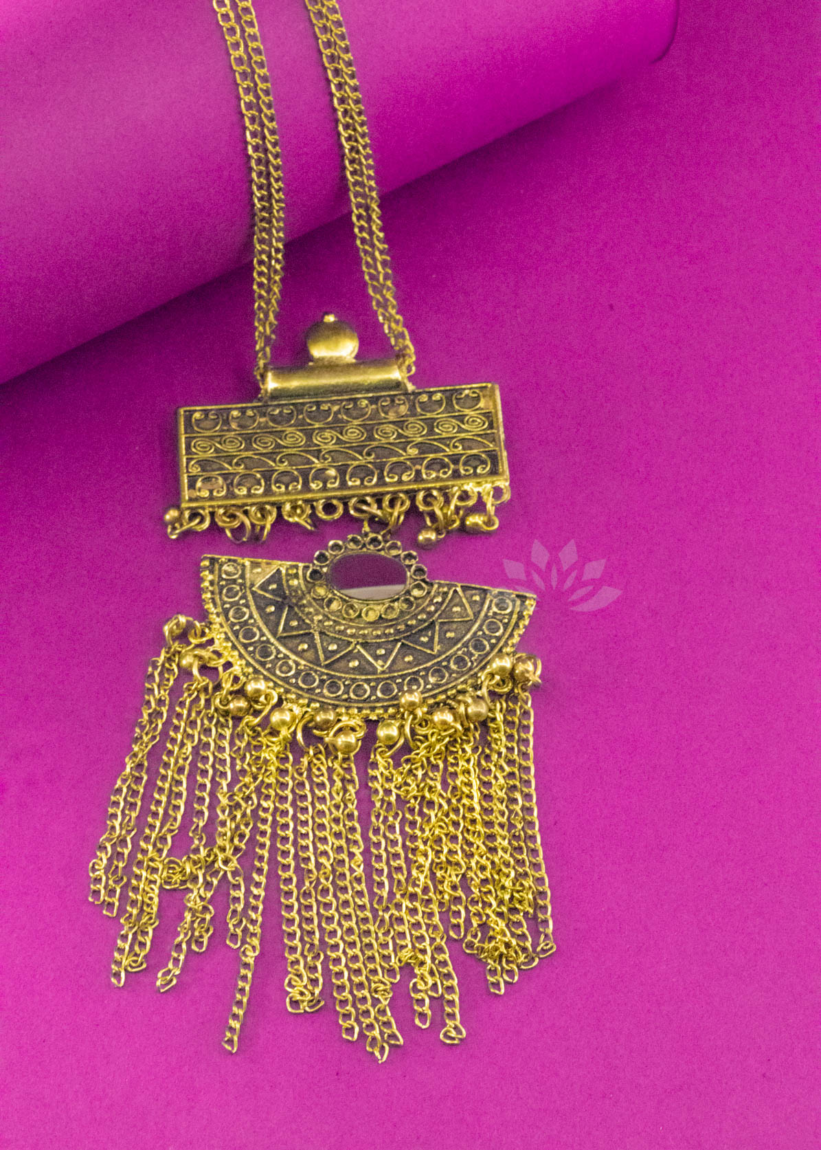 Gold Long Chain Mirror Pendant Neckpiece