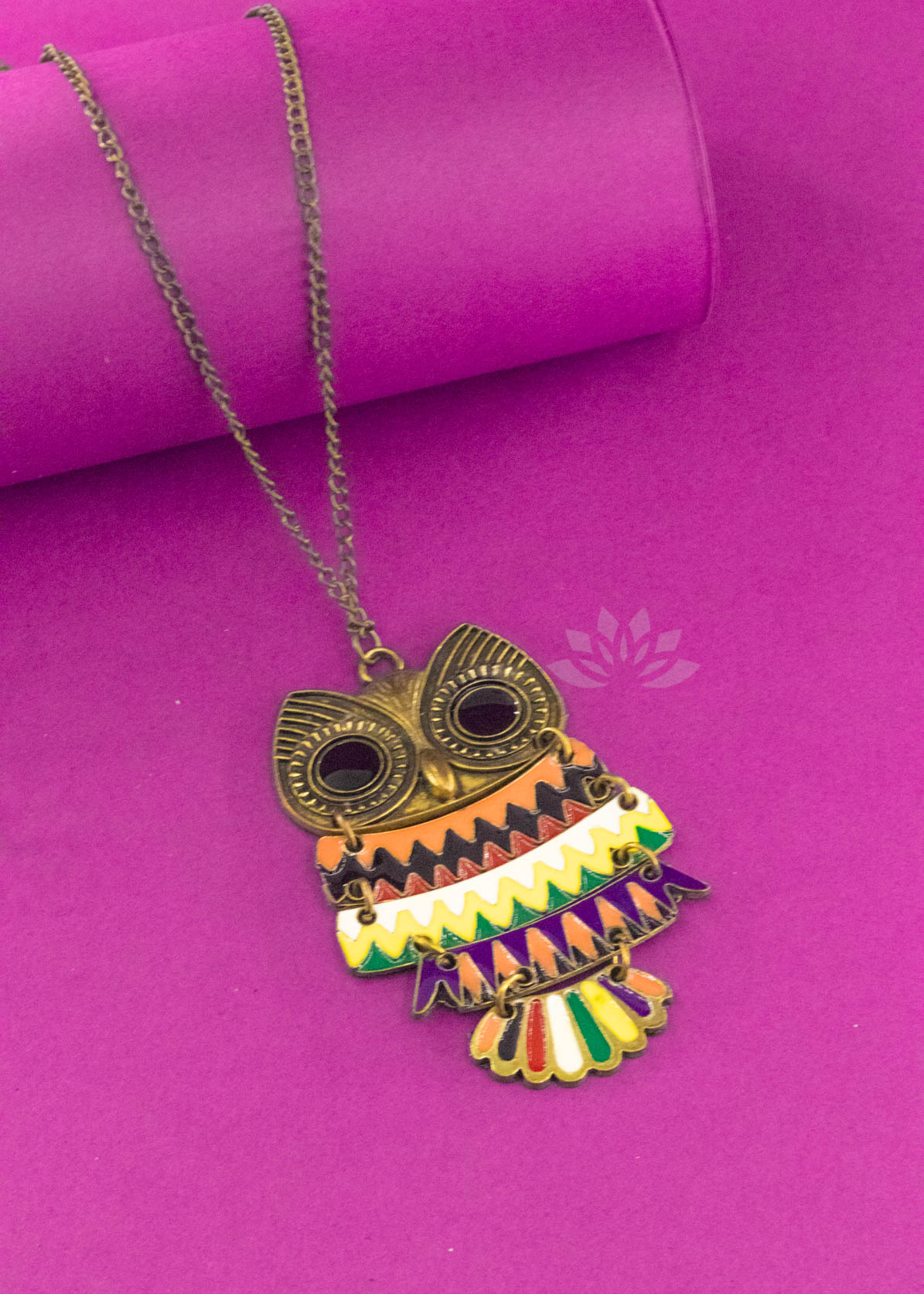 Gold Long Chain Multicolor Owl Pendant