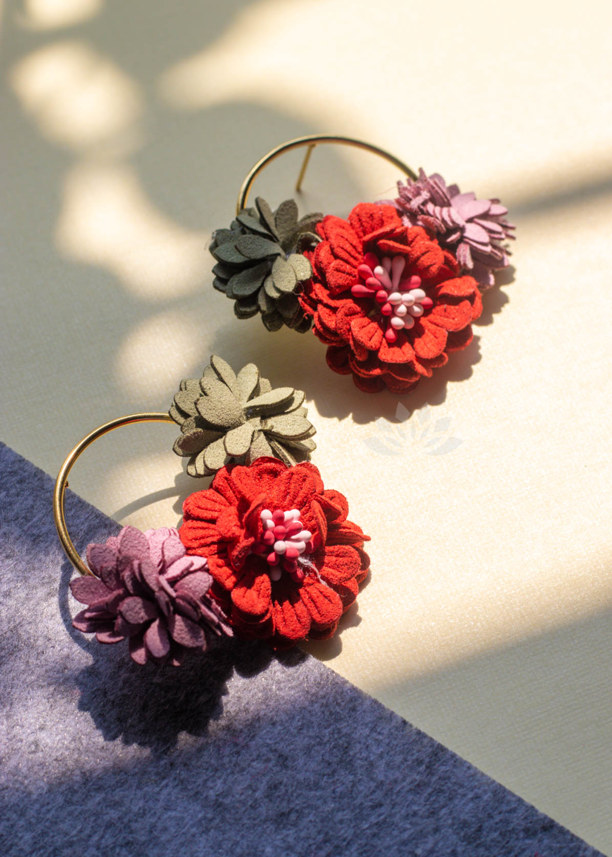 Multicolor Flower Gold Round Stud Earrings