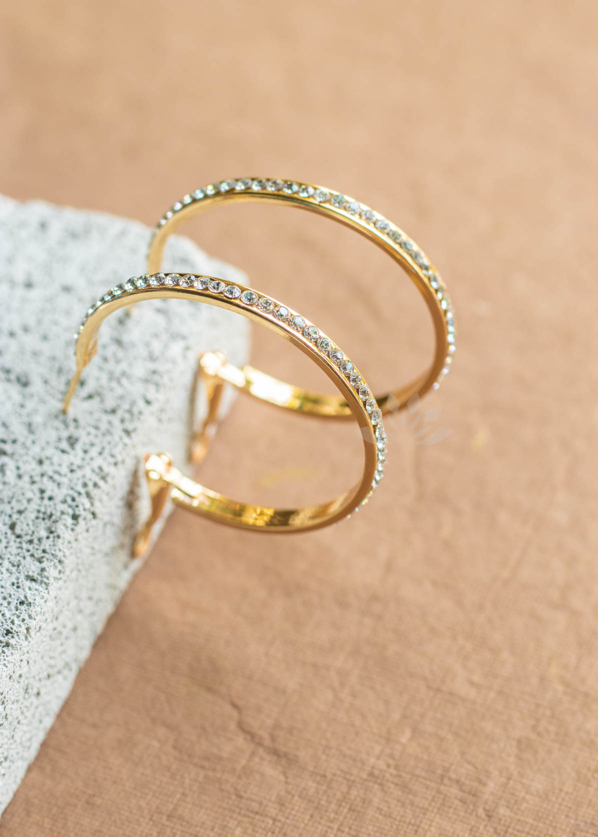 Gold Rhinestone Round Circle Hoop Earrings