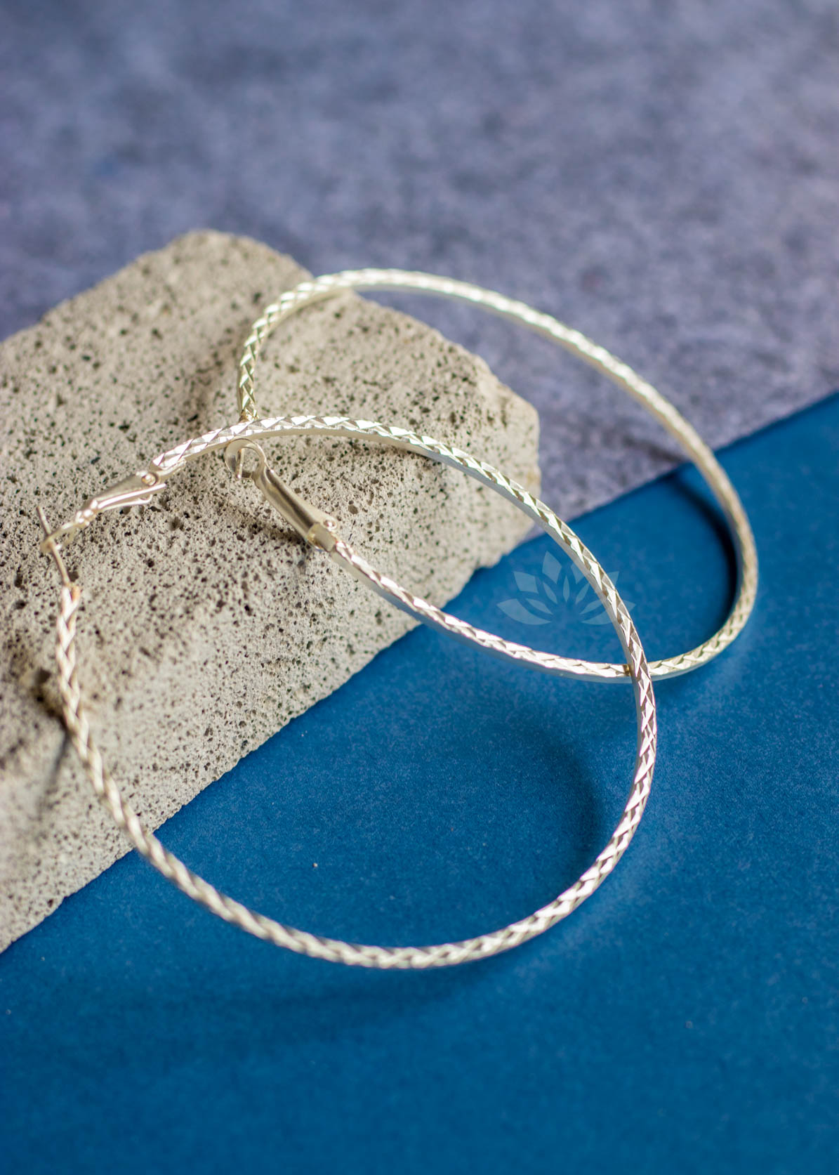 Silver Matte Textured Round Circle Hoop Earrings