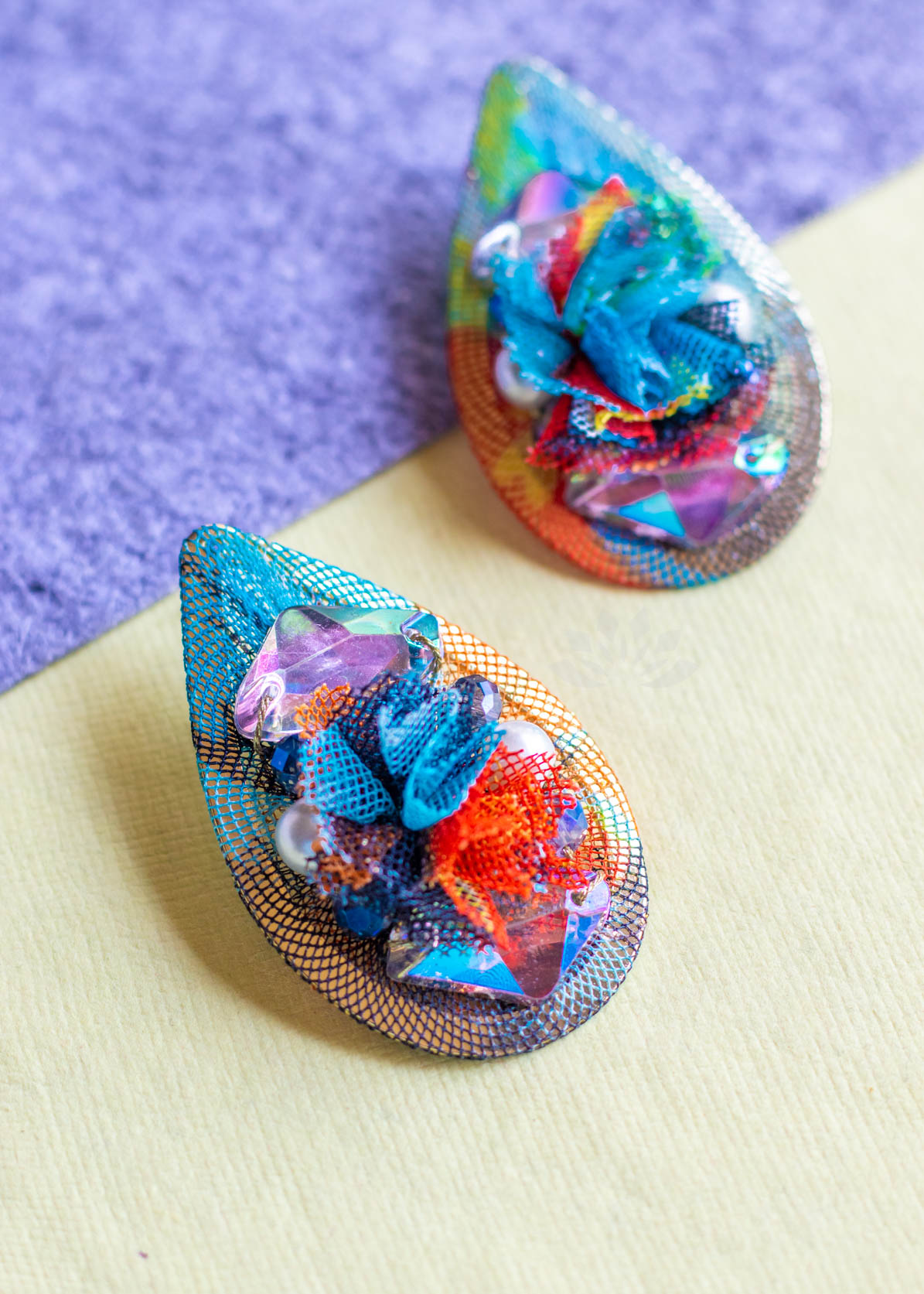 Blue Fabric Drop Stud Earrings