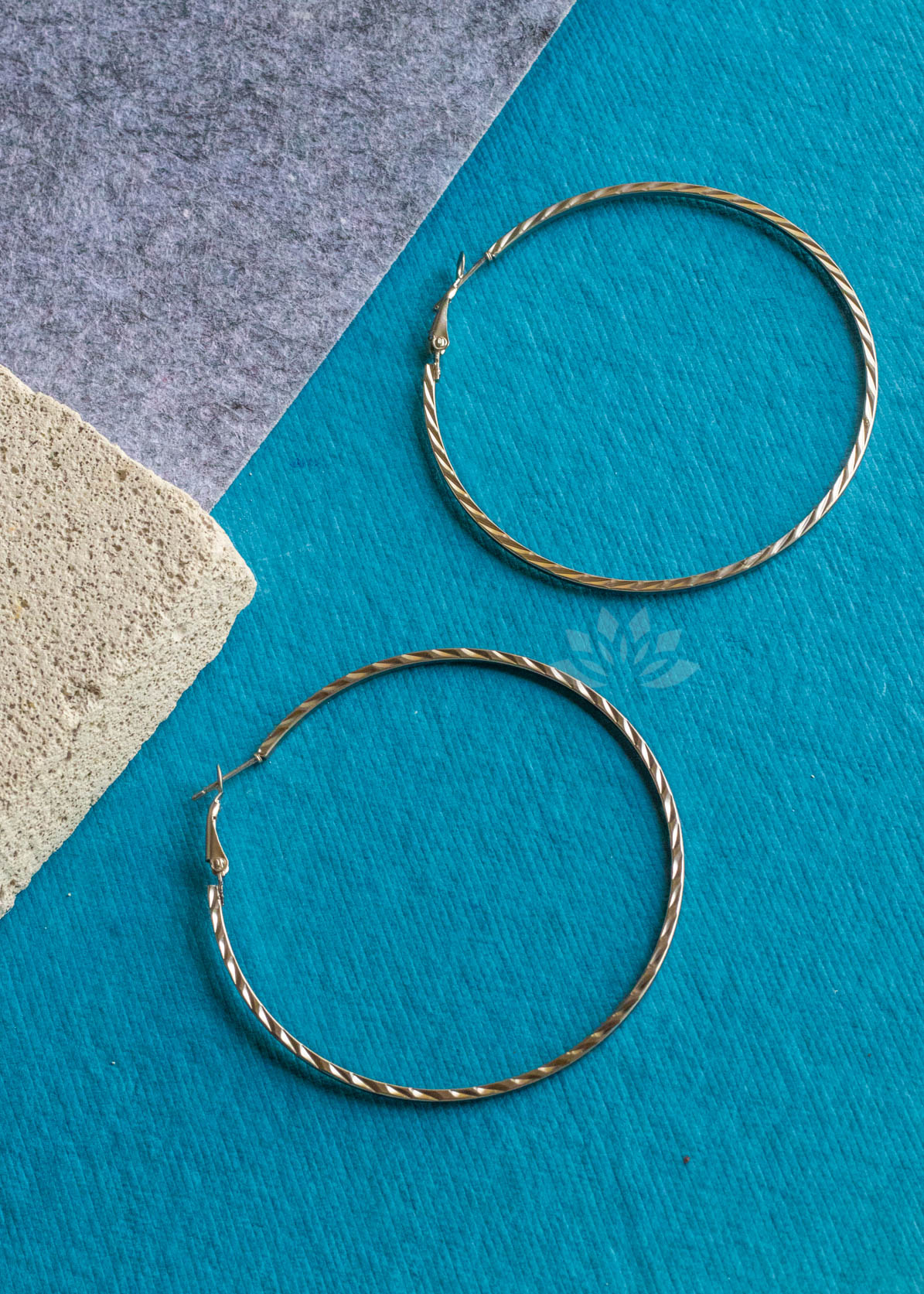 Silver Grey Matte Textured Round Circle Hoop Earrings
