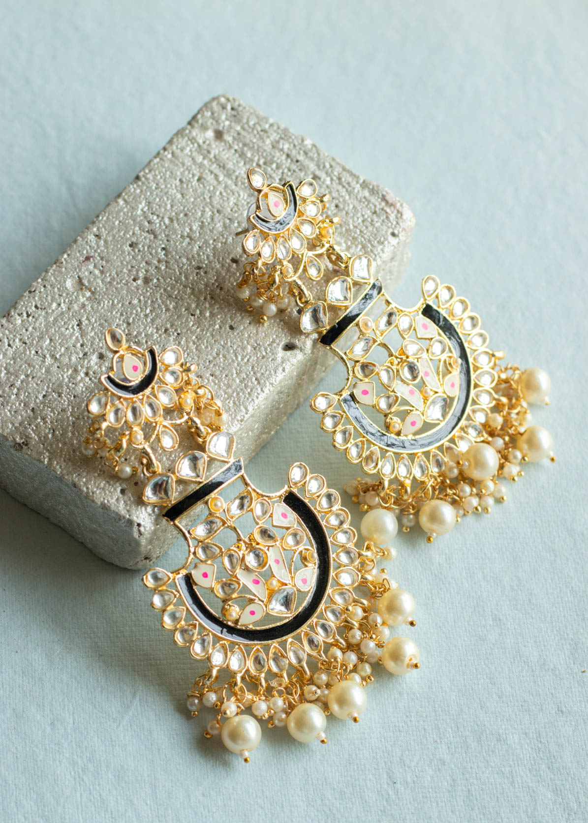 Black Meenakari Dangler Earrings