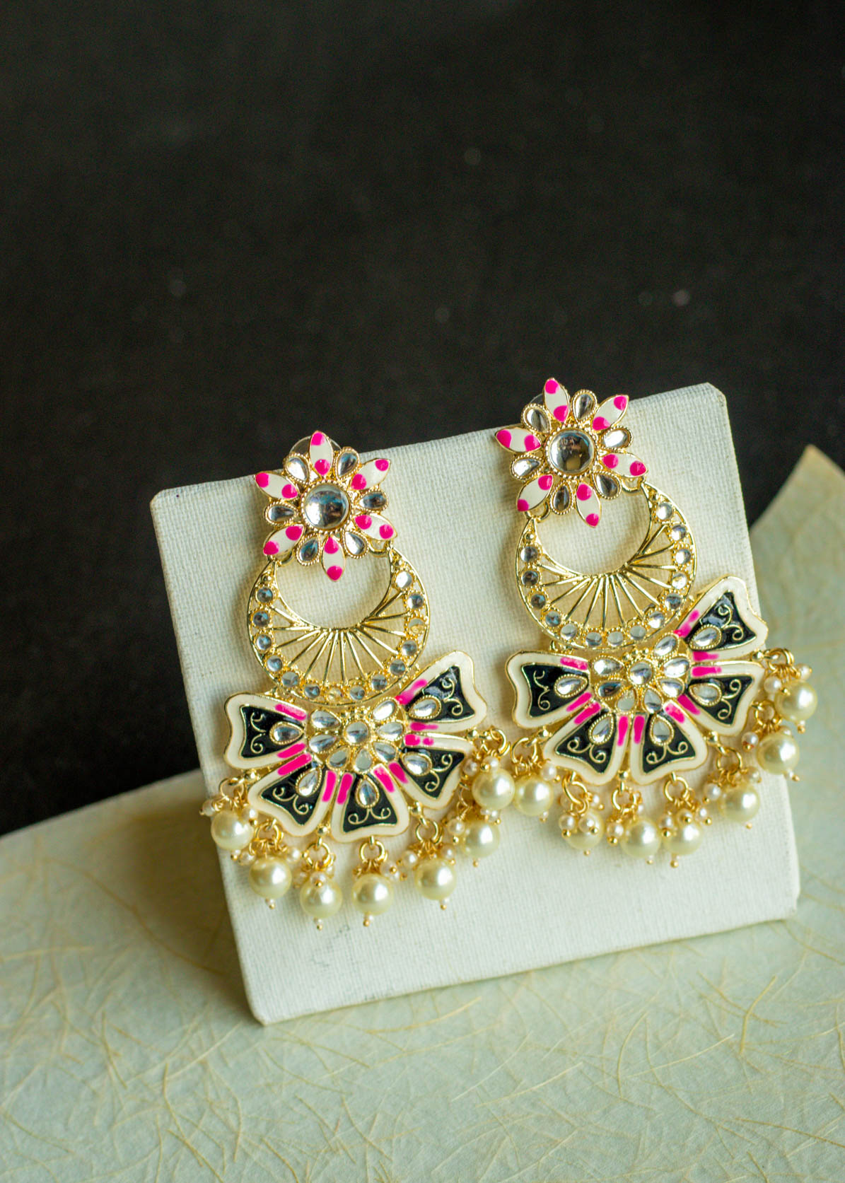 Black Meenakari Lotus Dangler Earring