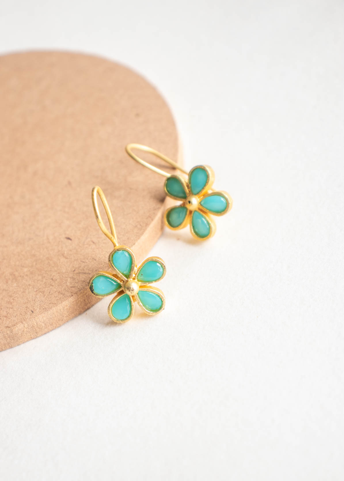 Gold Matte Finish Flower Stone Small Dangler Earrings