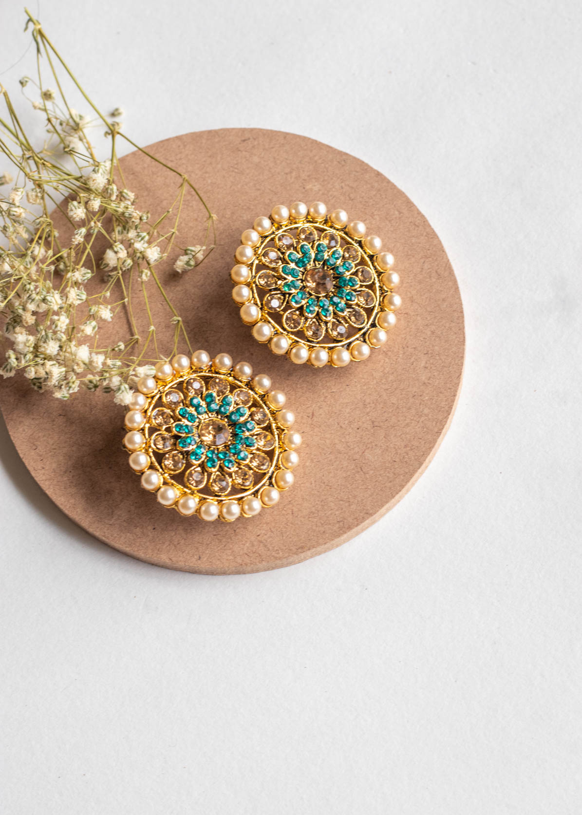 Pearl Blue Stone Stud Earrings