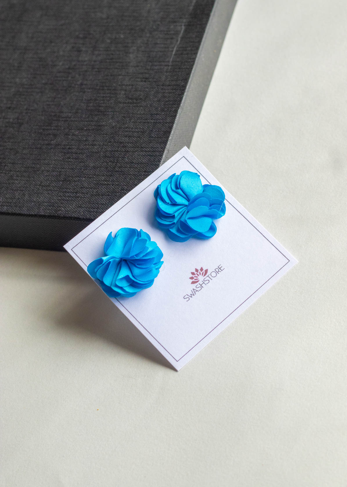 Fabric Flower Stud Earrings-Blue