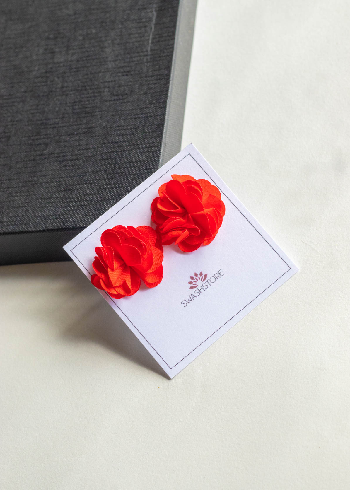 Fabric Flower Stud Earrings-Red
