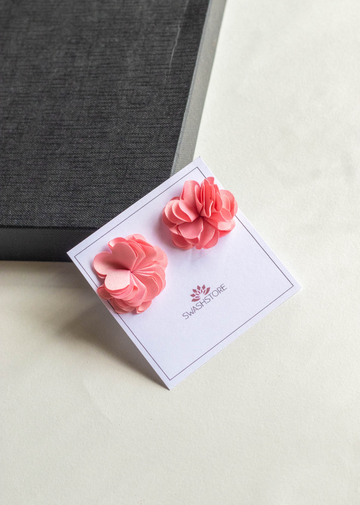 Fabric Flower Stud Earrings-Pink