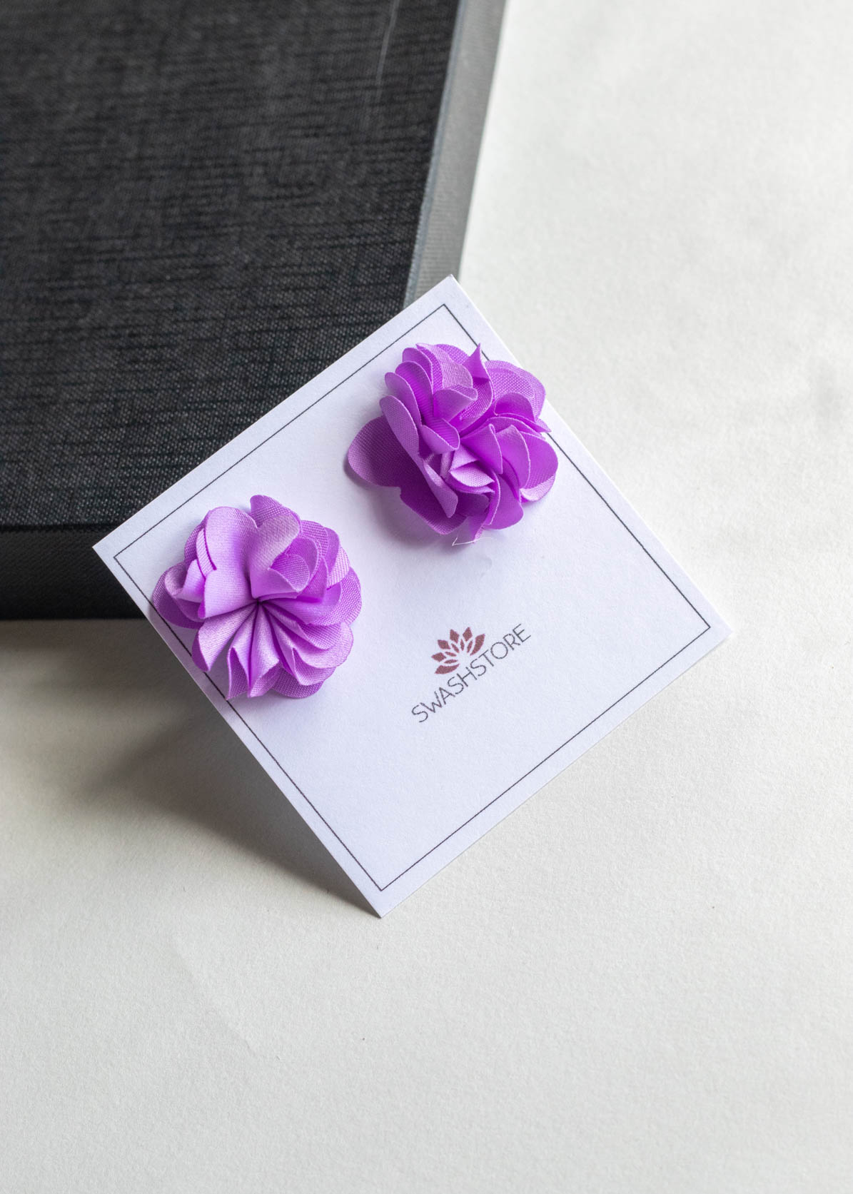 Fabric Flower Stud Earrings-Lavender