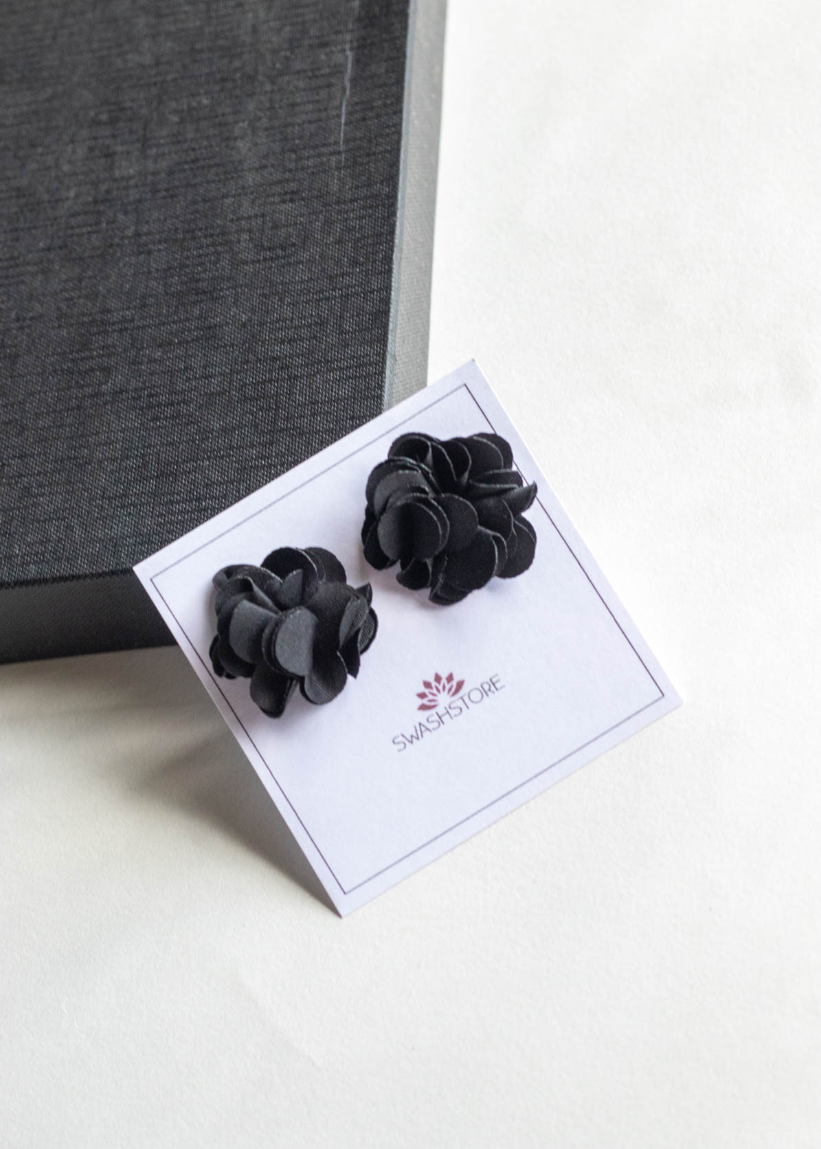 Fabric Flower Stud Earrings-Black
