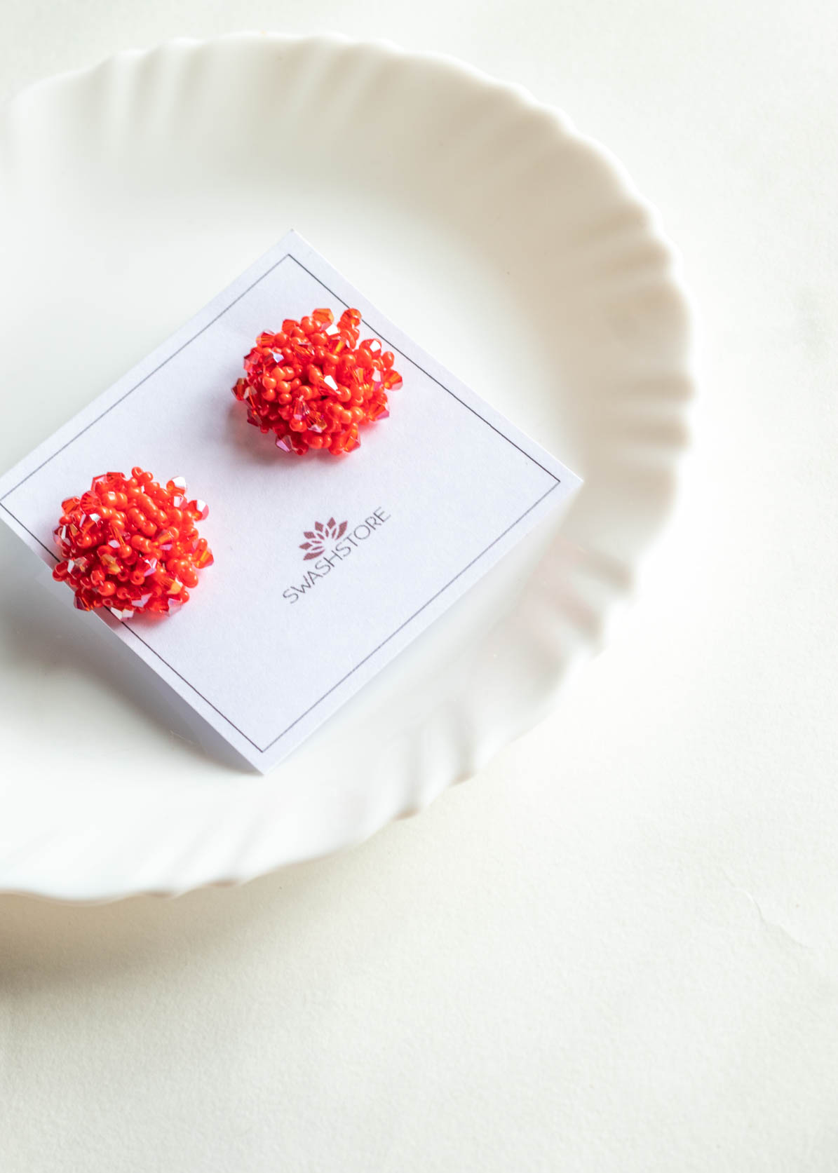 Beads Red Stud Earrings
