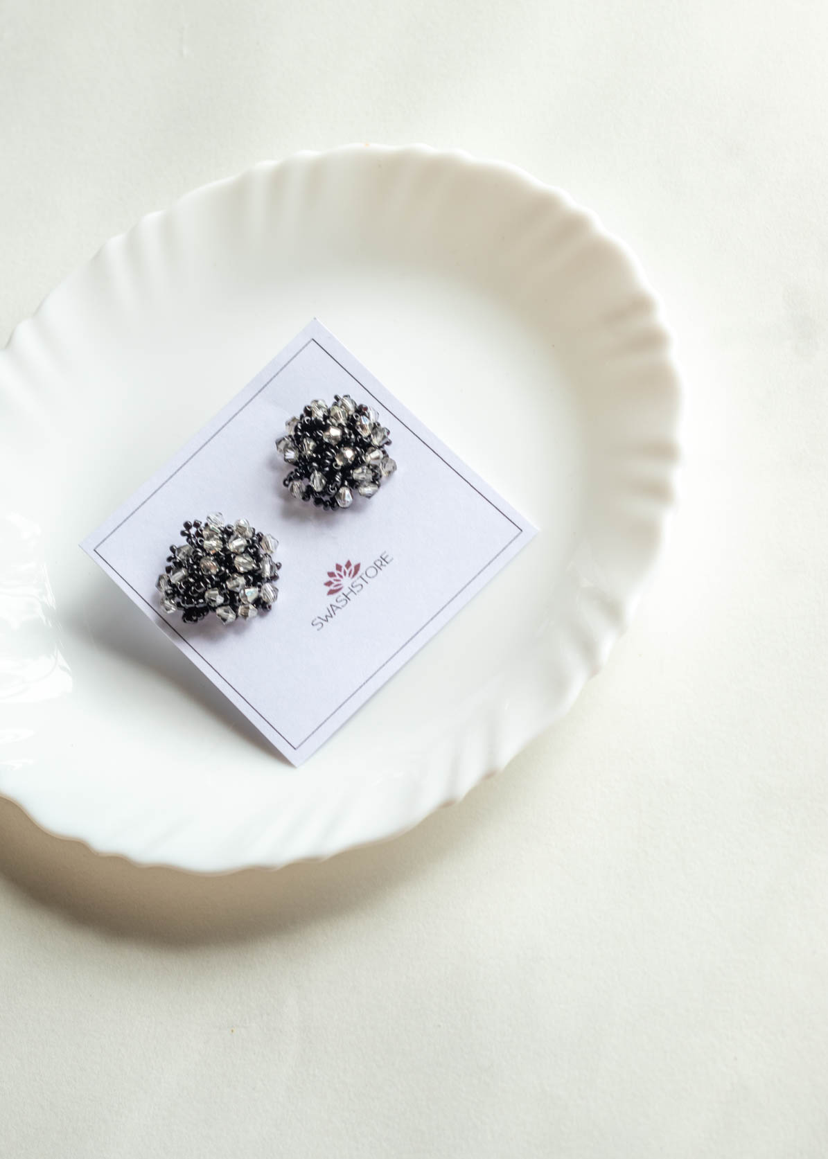 Beads Black Stud Earrings
