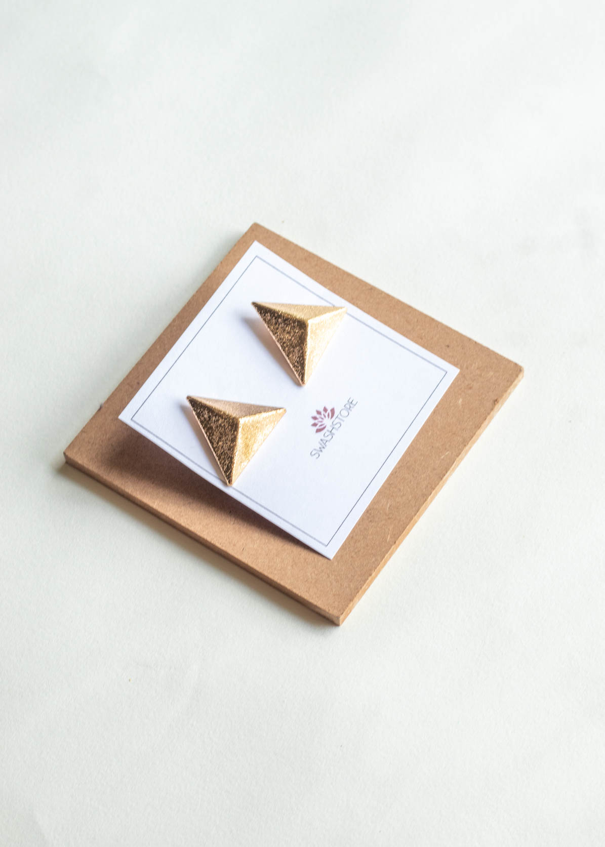 Gold Matte Finish Triangle Stud Earrings