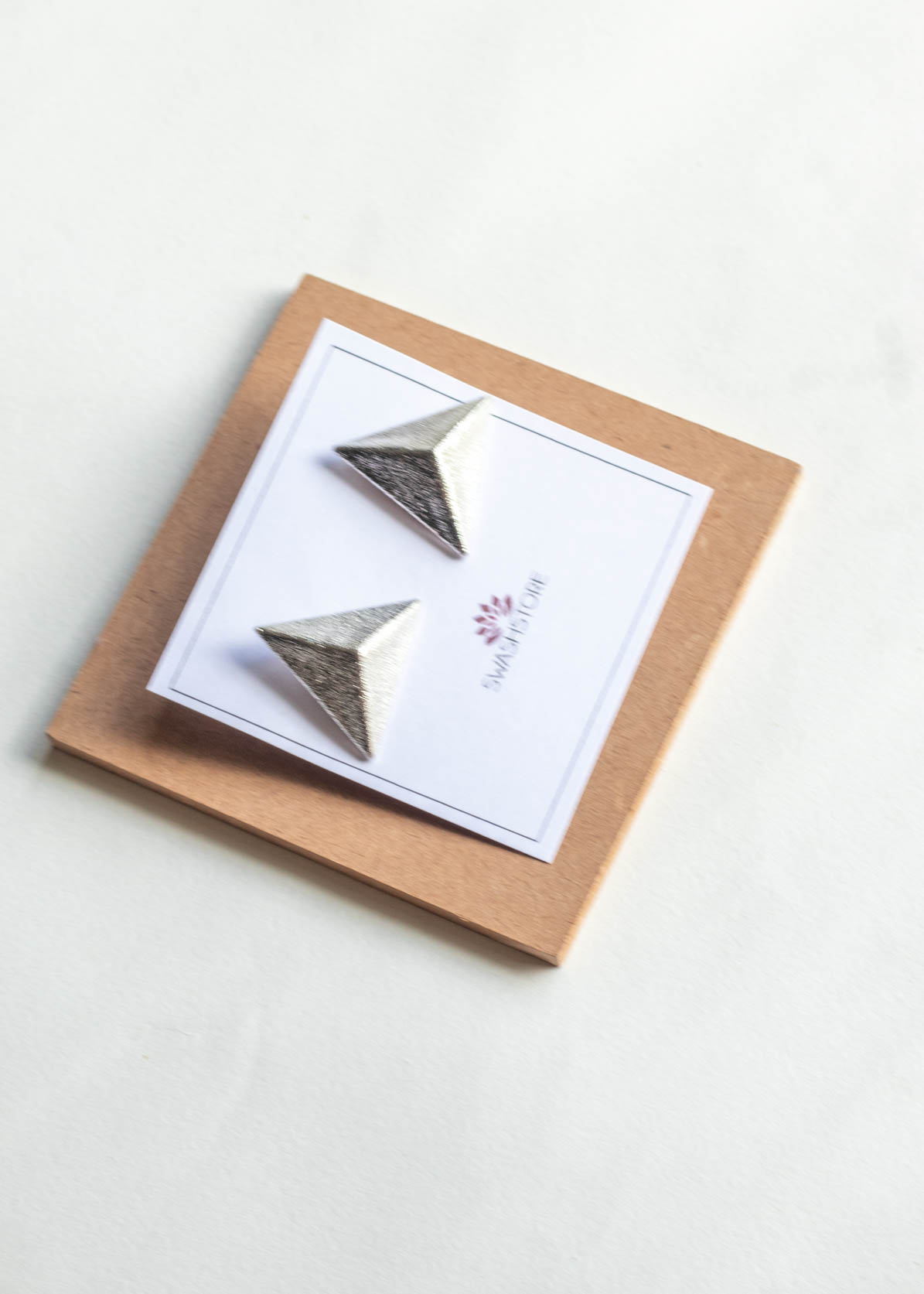 Silver Matte Finish Triangle Stud Earrings